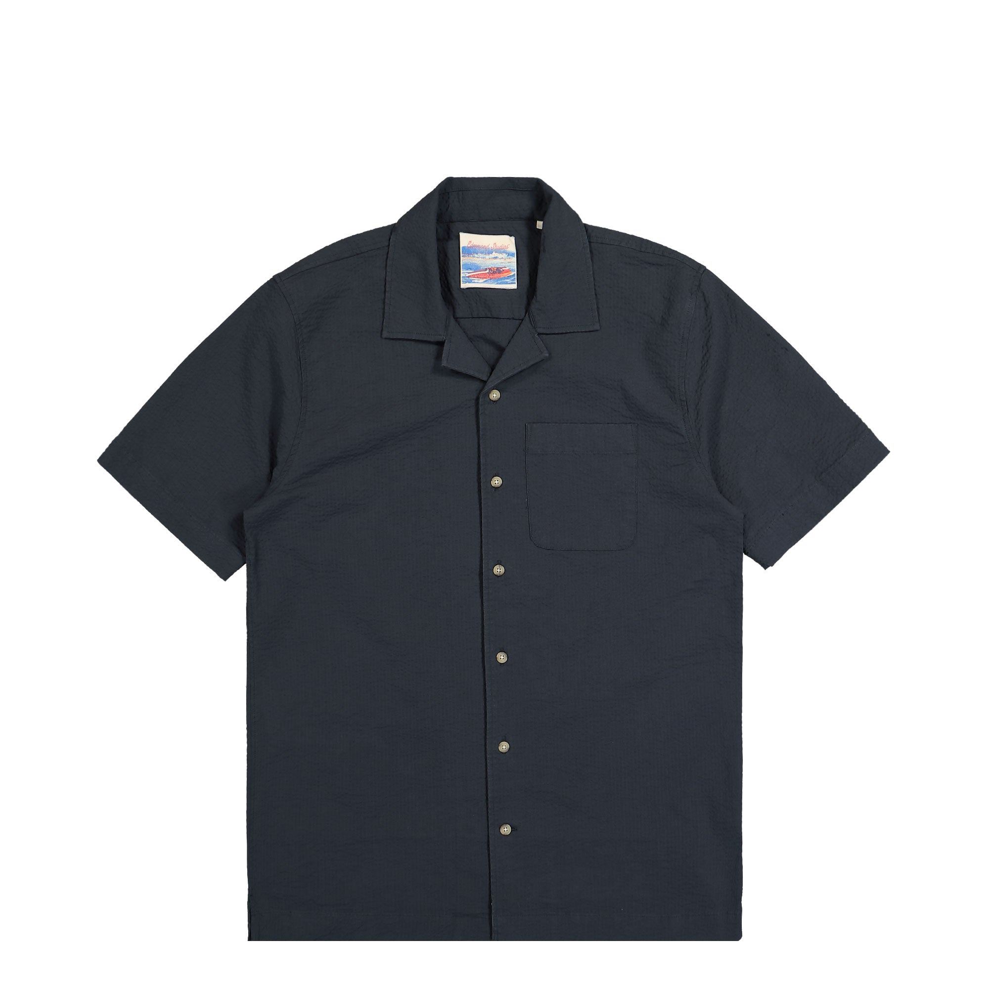 Edmmond Studios Seer Sucker Short Sleeve Plain Navy Shirts 125-10-06590 | Overkill