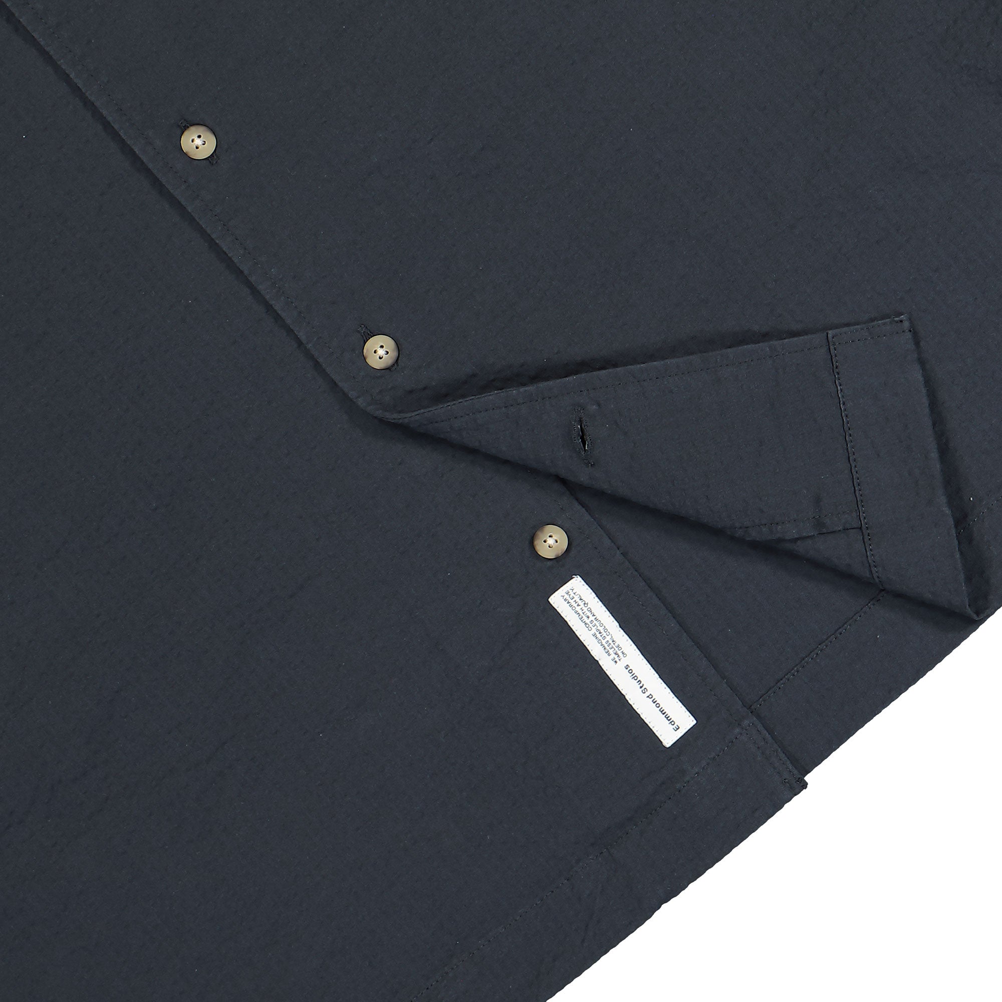 Edmmond Studios Seer Sucker Short Sleeve Plain Navy Shirts Detailfoto | Overkill