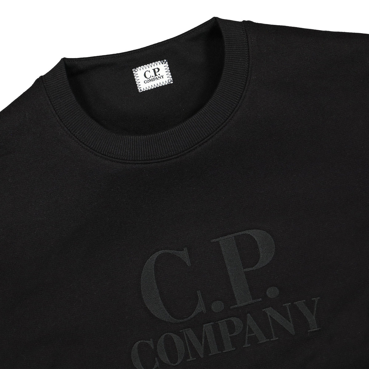 C.P. Company Diagonal Raised Fleece Logo Sweatshirt Black Sweatshirts Close-up | Overkill