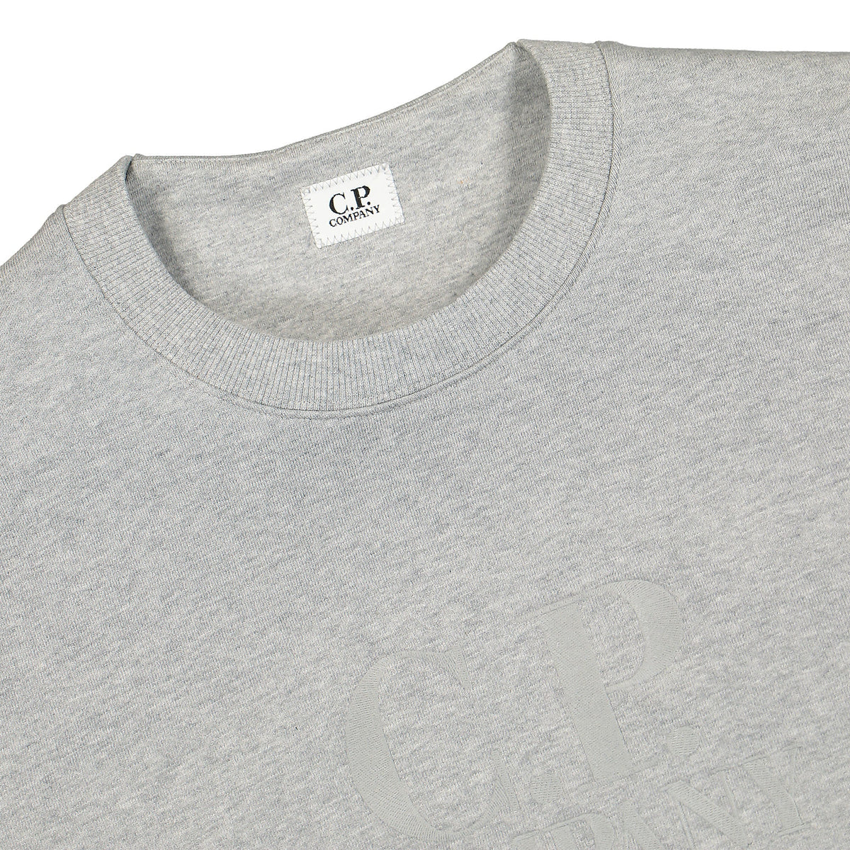 C.P. Company Diagonal Raised Fleece Logo Sweatshirt Grey Melange Sweatshirts Close-up | Overkill