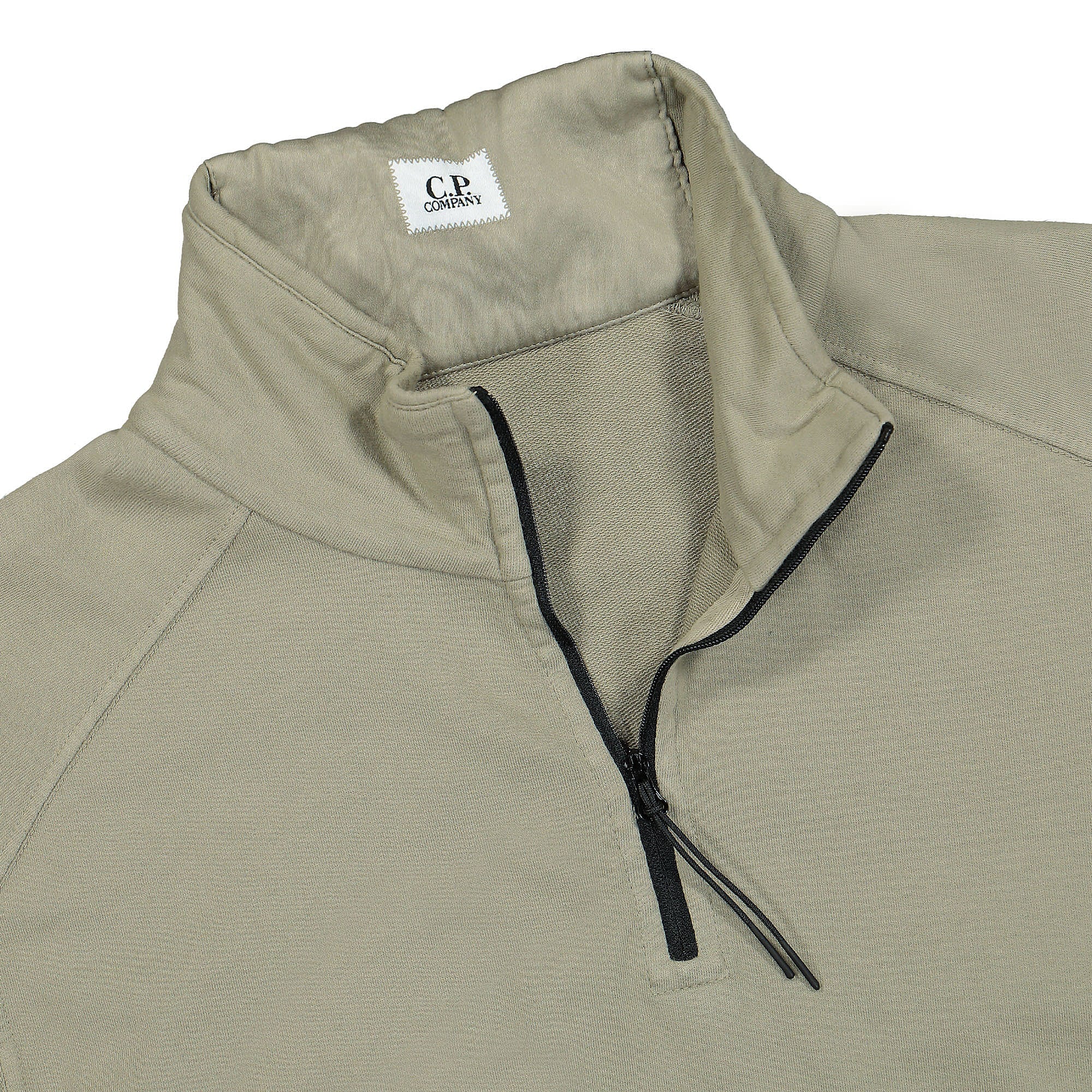 C.P. Company Light Fleece Quarter Zip Sweatshirt Army Green Sweatshirts Close-up | Overkill