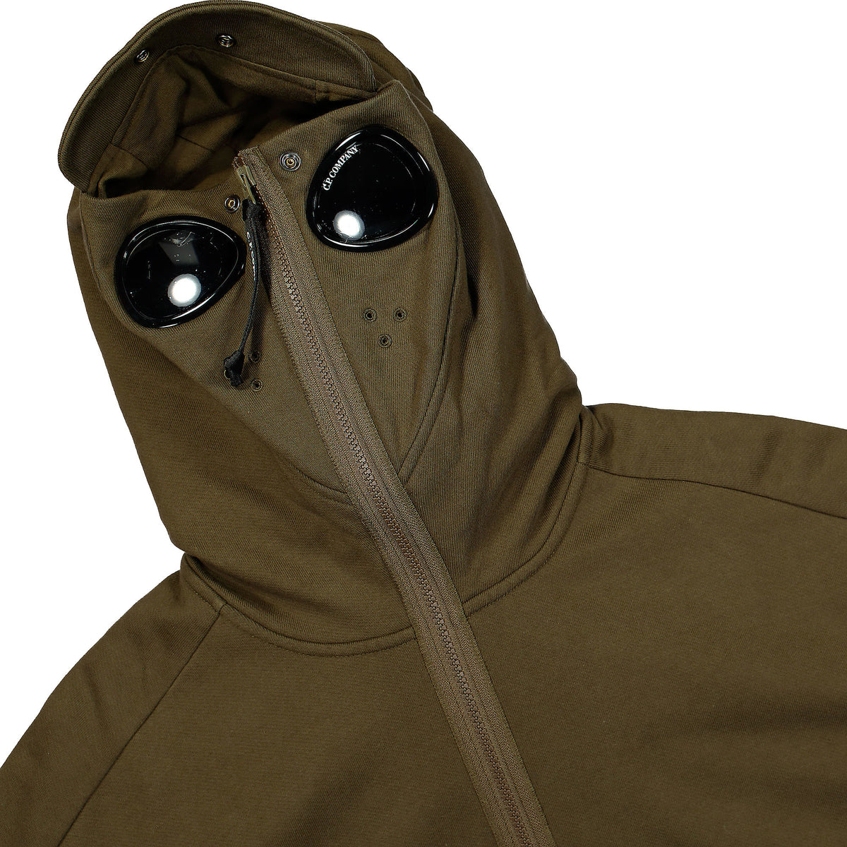 C.P. Company Diagonal Raised Fleece Split Goggle Hoodie Ivy Green Hoodies Detailfoto | Overkill