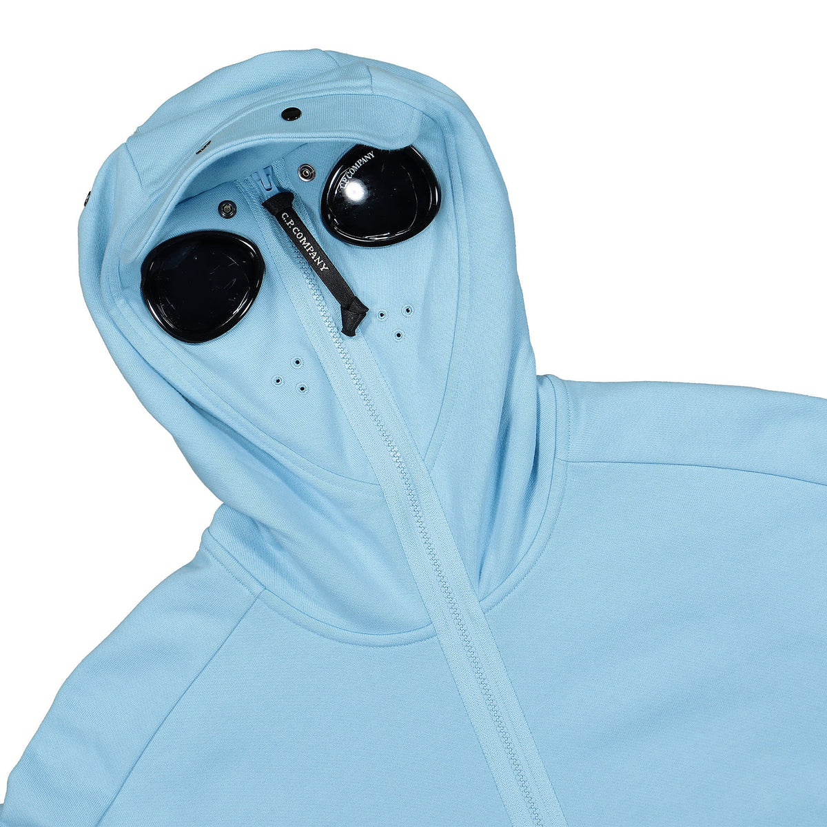 C.P. Company Diagonal Raised Fleece Split Goggle Hoodie Sky Blue Hoodies Detailfoto | Overkill