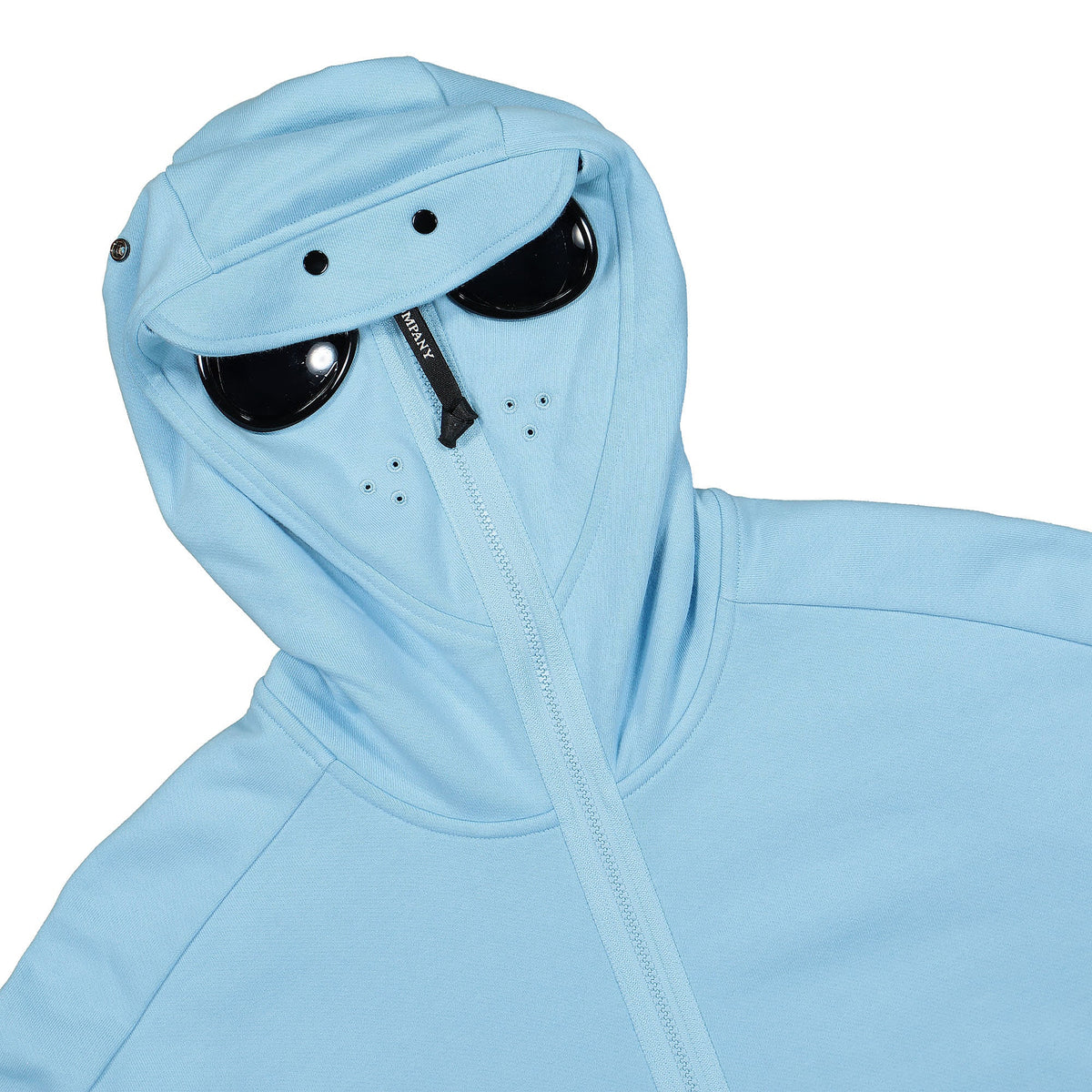 C.P. Company Diagonal Raised Fleece Split Goggle Hoodie Sky Blue Hoodies Detail view 1 | Overkill