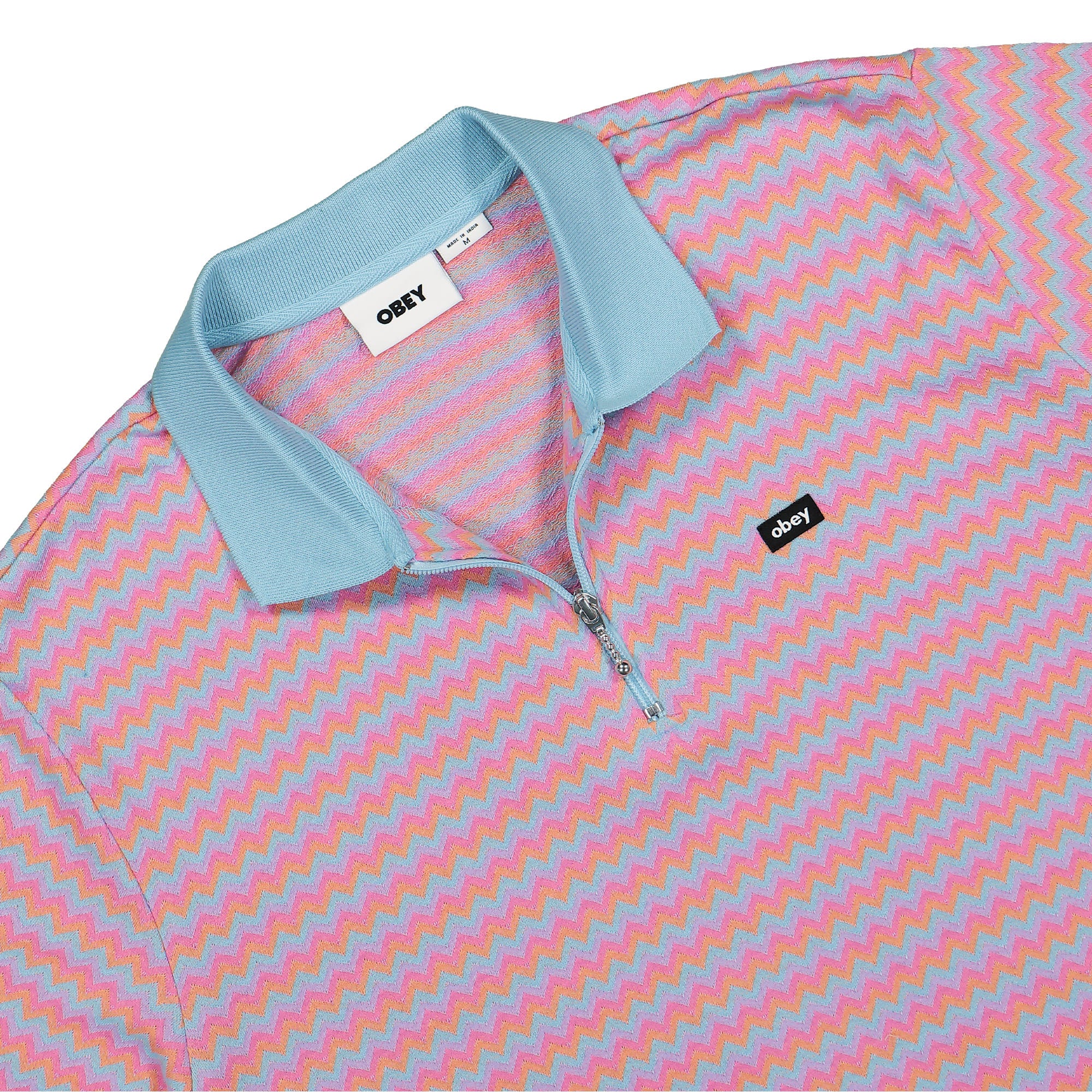 Obey Anno Jacquard Polo SS Sky Blue Multi Polo Shirts Close-up | Overkill