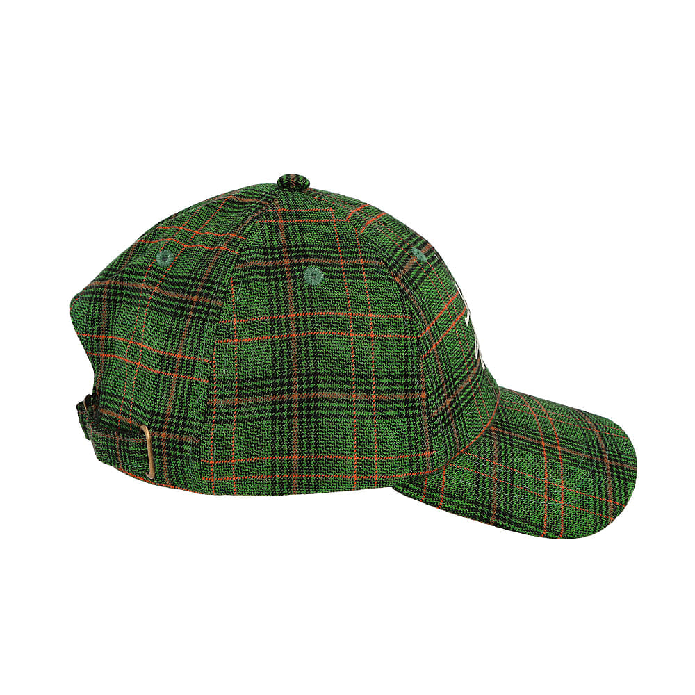 Stussy Big Logo Plaid Low Pro Cap Green Caps Close-up | Overkill