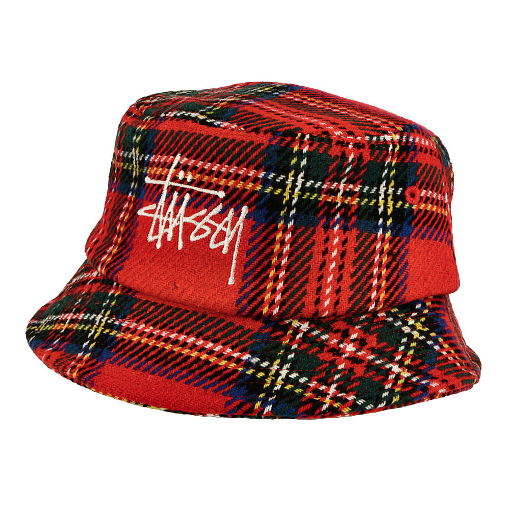 Stussy Big Logo Plaid Bucket Hat Red Bucket Hats 1321014 / 0601 | Overkill