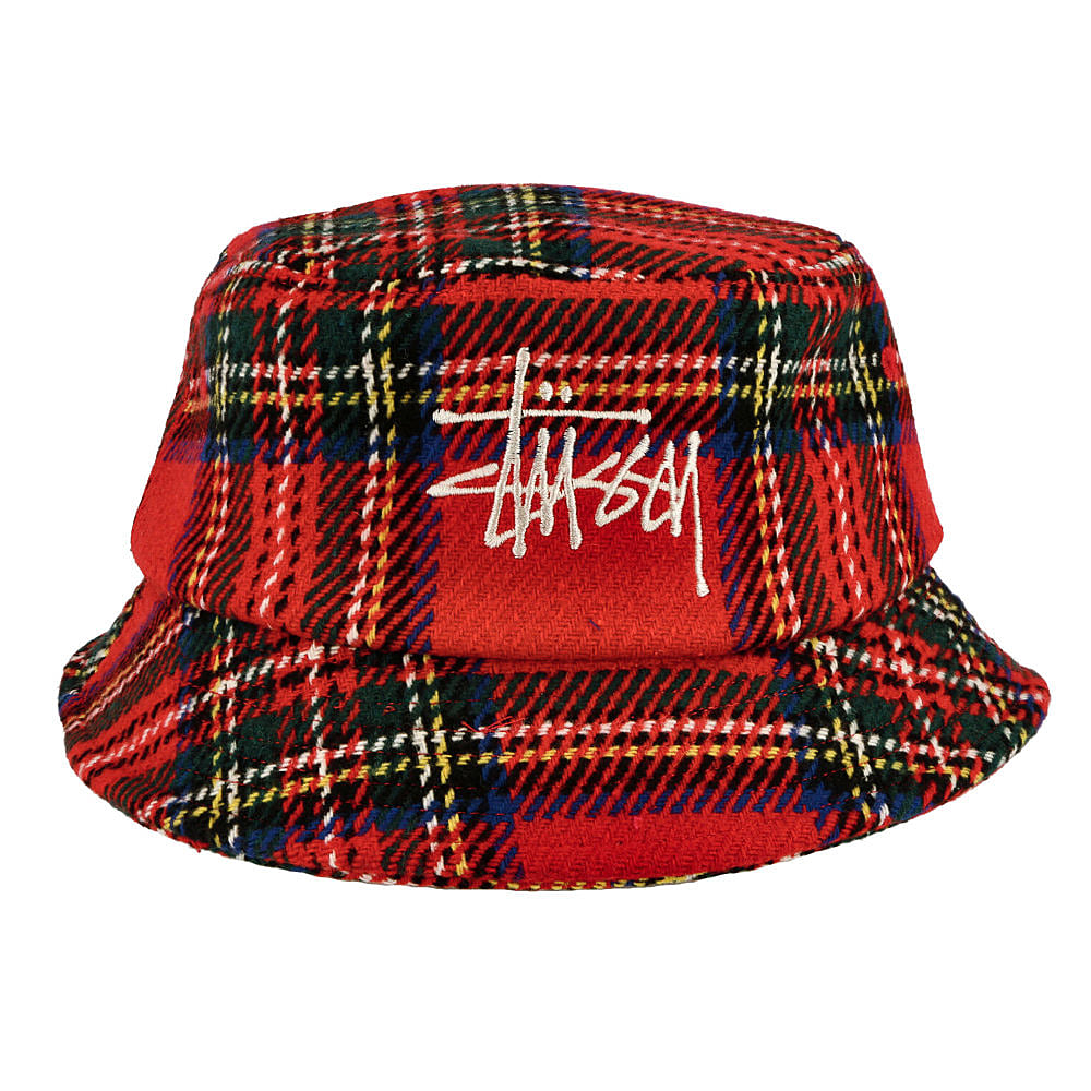 Stussy Big Logo Plaid Bucket Hat Red Bucket Hats Detailfoto | Overkill