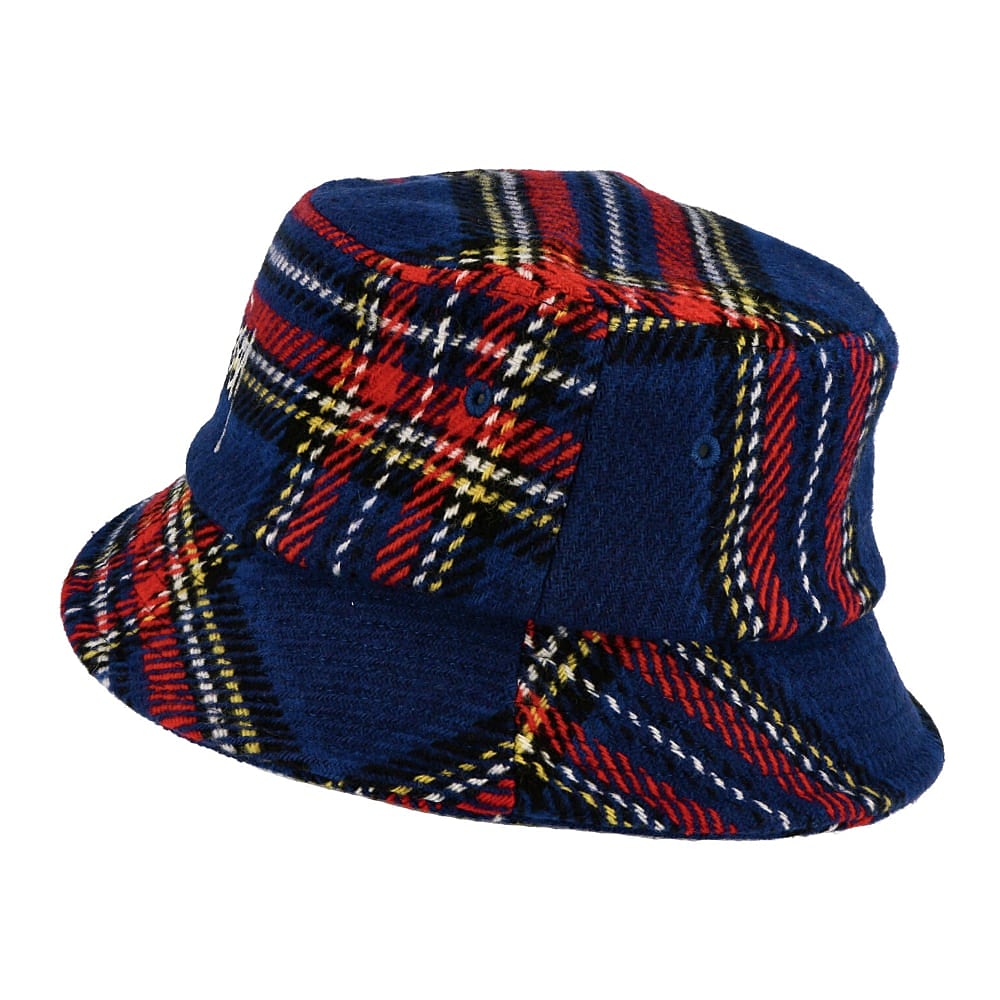 Stussy Big Logo Plaid Bucket Hat Blue Bucket Hats Close-up | Overkill
