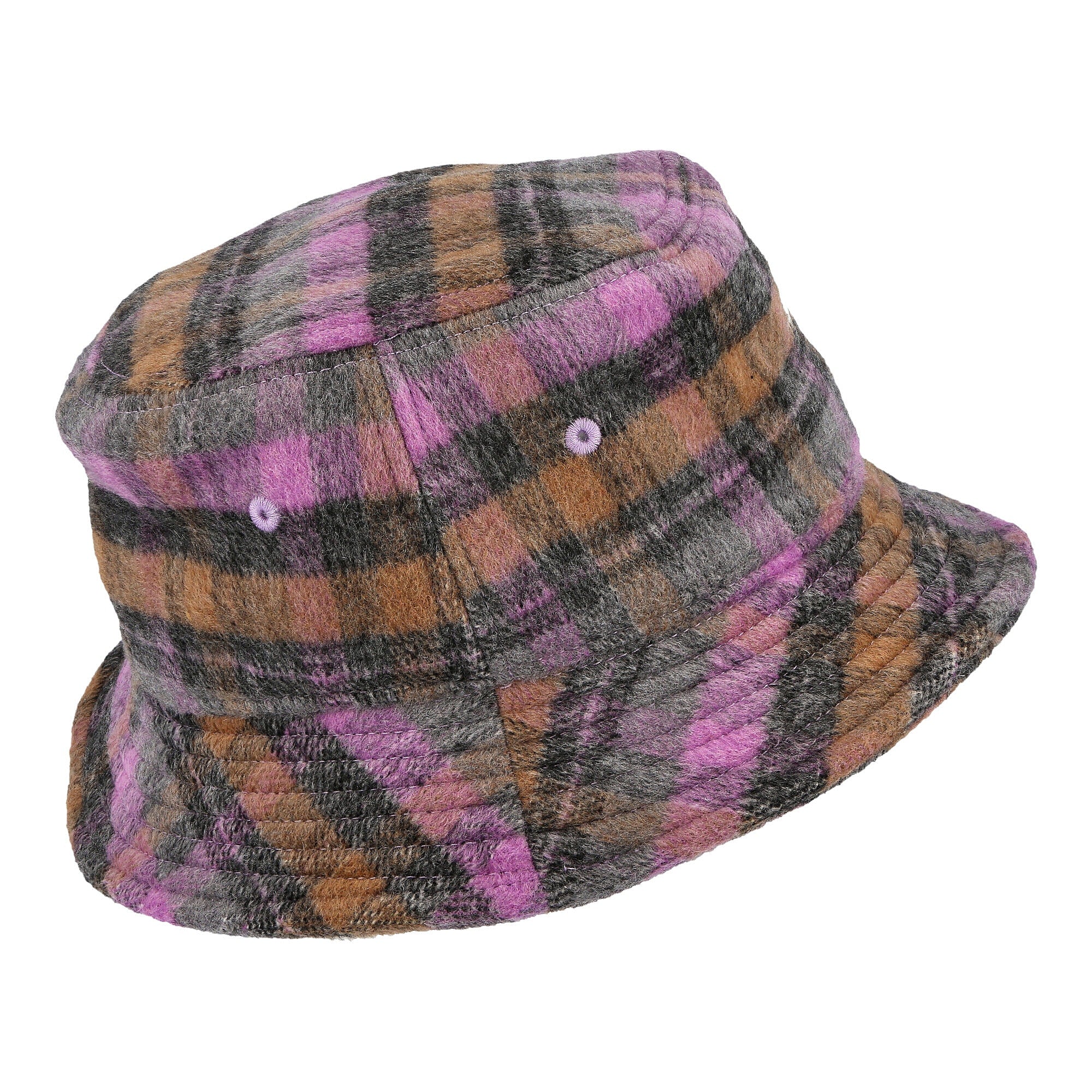 Stussy Brushed Plaid Bucket Hat Purple Bucket Hats Close-up | Overkill