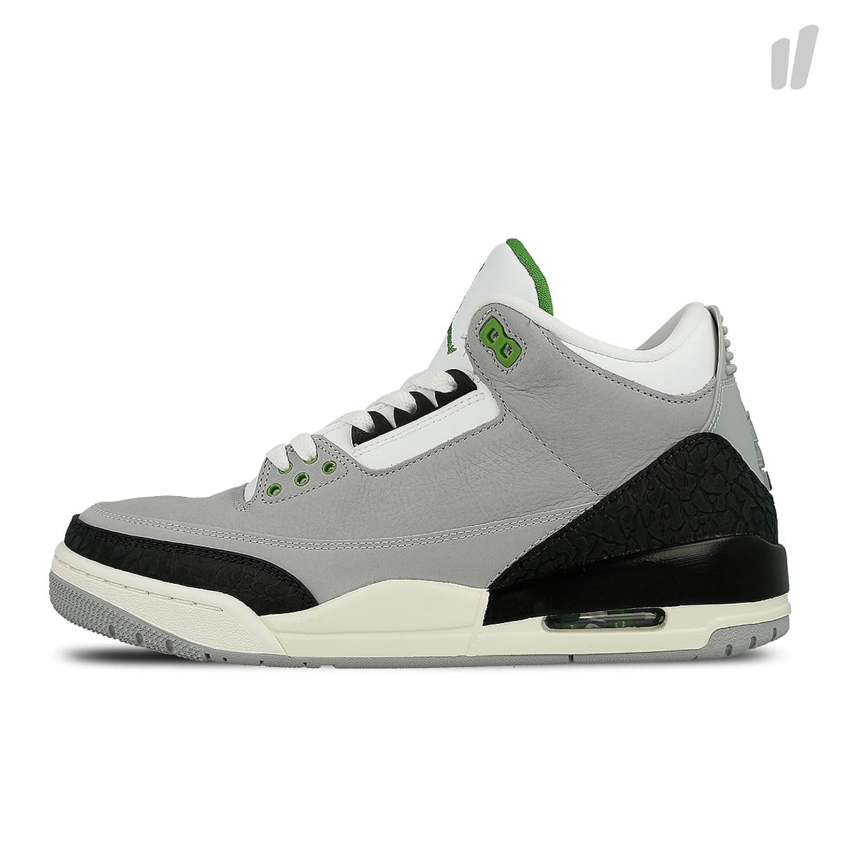 Jordan Air Jordan 3 Retro "Chlorophyll" Light Smoke Grey / Chlorophyll - Black - White Low Top Sneakers 136064 006 | Overkill