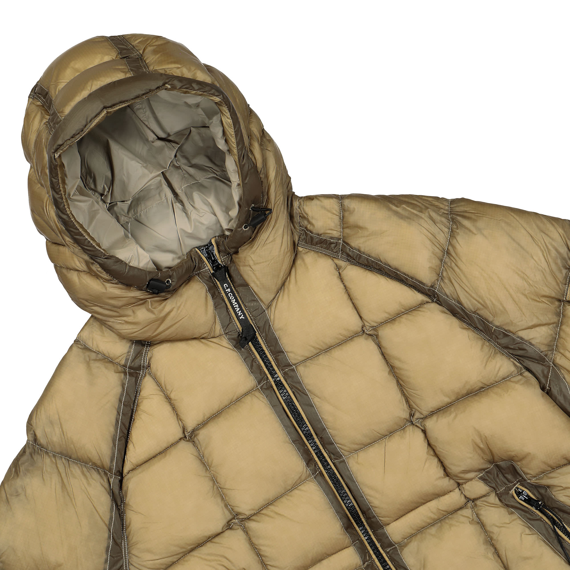 C.P. Company DD Shell Outerwear Medium Jacket Oxford Tan Puffer Jackets Close-up | Overkill