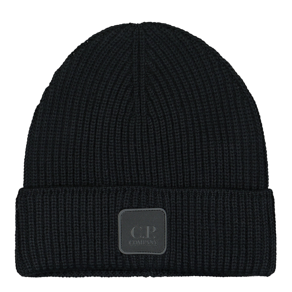 C.P. Company Extra Fine Merino Wool Logo Beanie Black Beanies 13CMAC121A-005509A 999 | Overkill