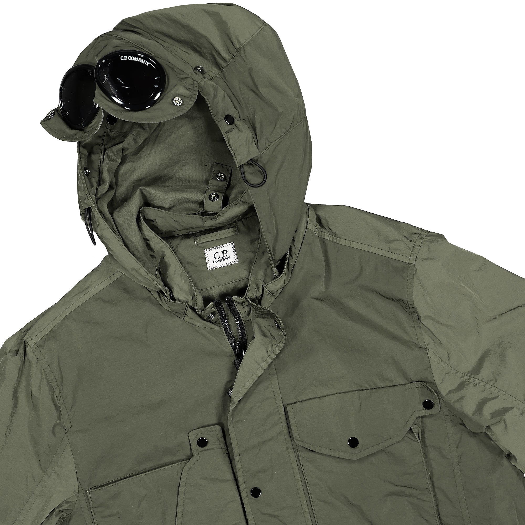 C.P. Company Chrome-R Goggle Jacket Thyme Windbreaker Close-up | Overkill