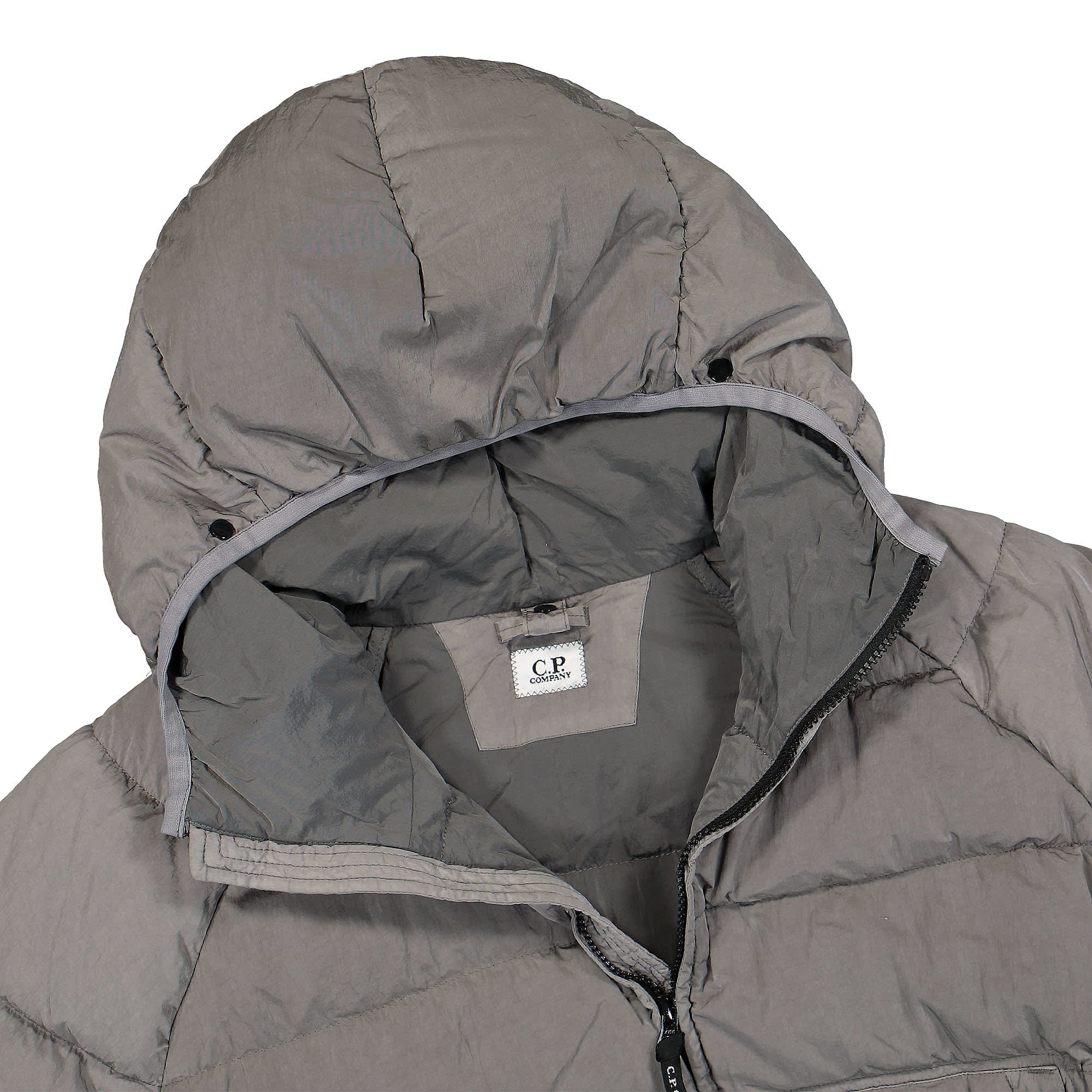 C.P. Company ECO Chrome R Hooded Down Jacket Titanium Jackets Close-up | Overkill