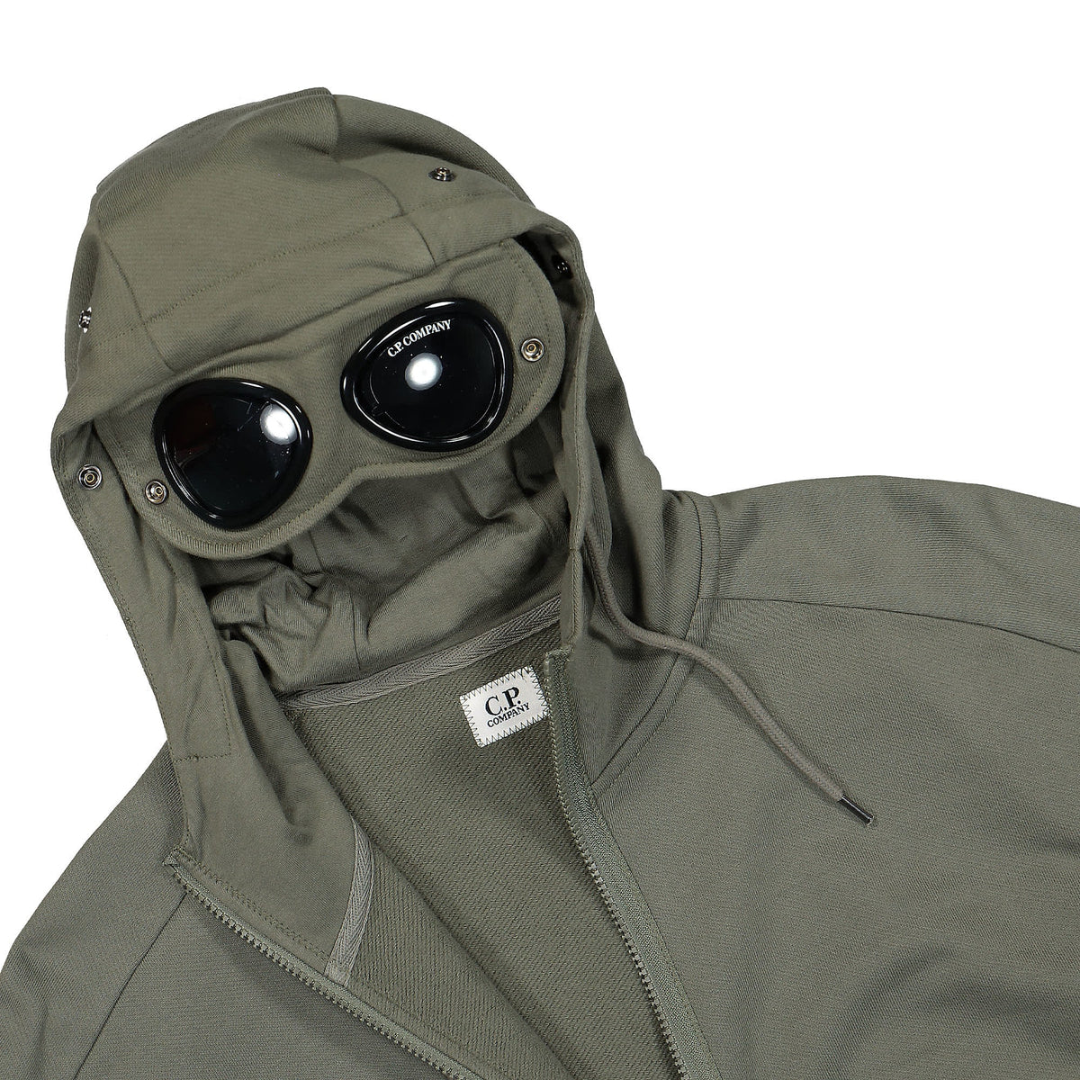 C.P. Company Diagonal Raised Fleece Goggle Hoodie Thyme Hoodies Close-up | Overkill