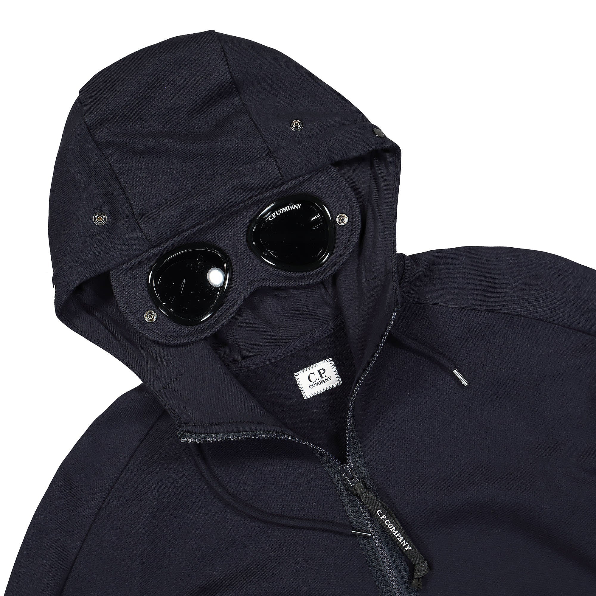C.P. Company Diagonal Raised Fleece Goggle Hoodie Total Eclipse Hoodies Close-up | Overkill