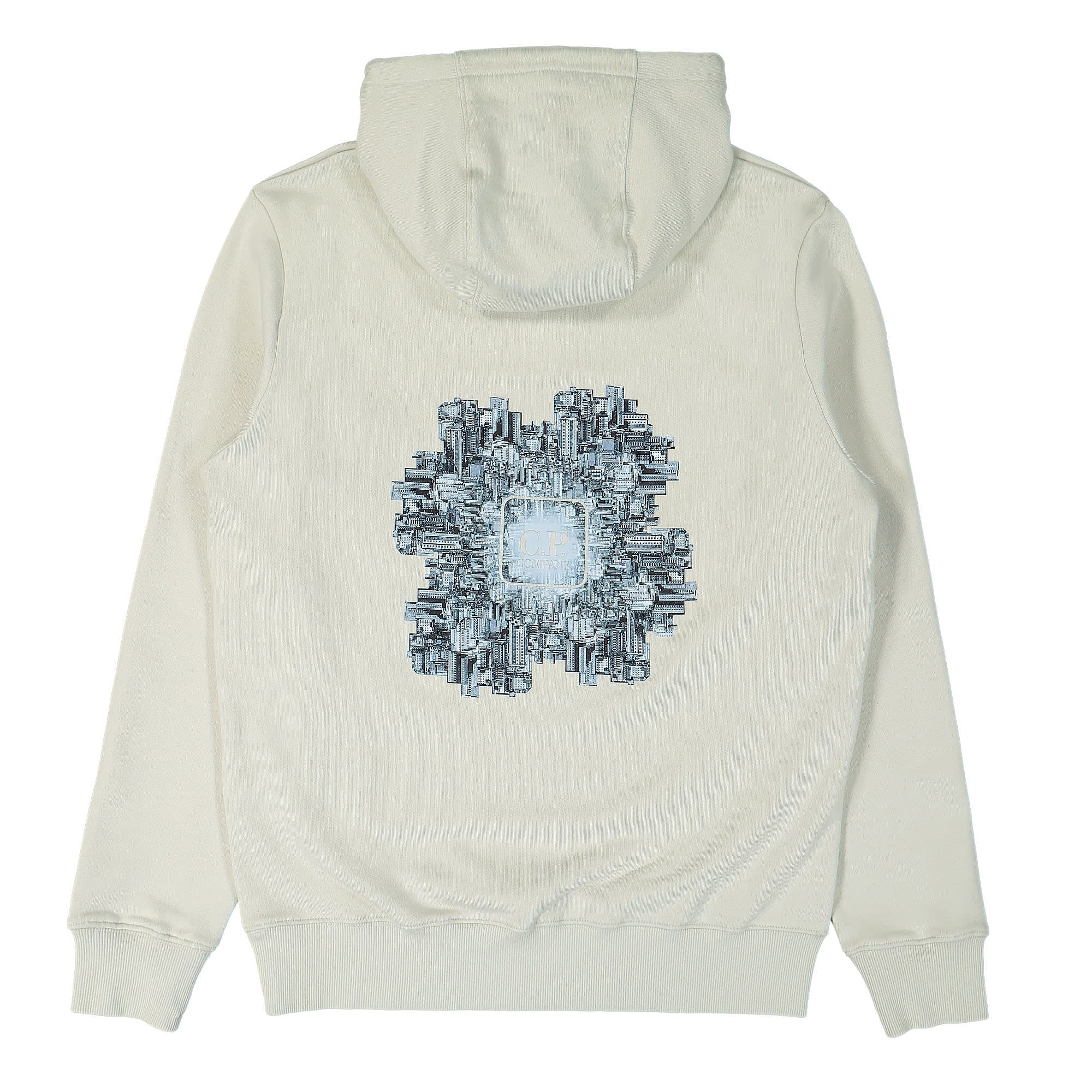 C.P. Company Diagonal Raised Fleece Hoodie Pelican Hoodies Close-up | Overkill