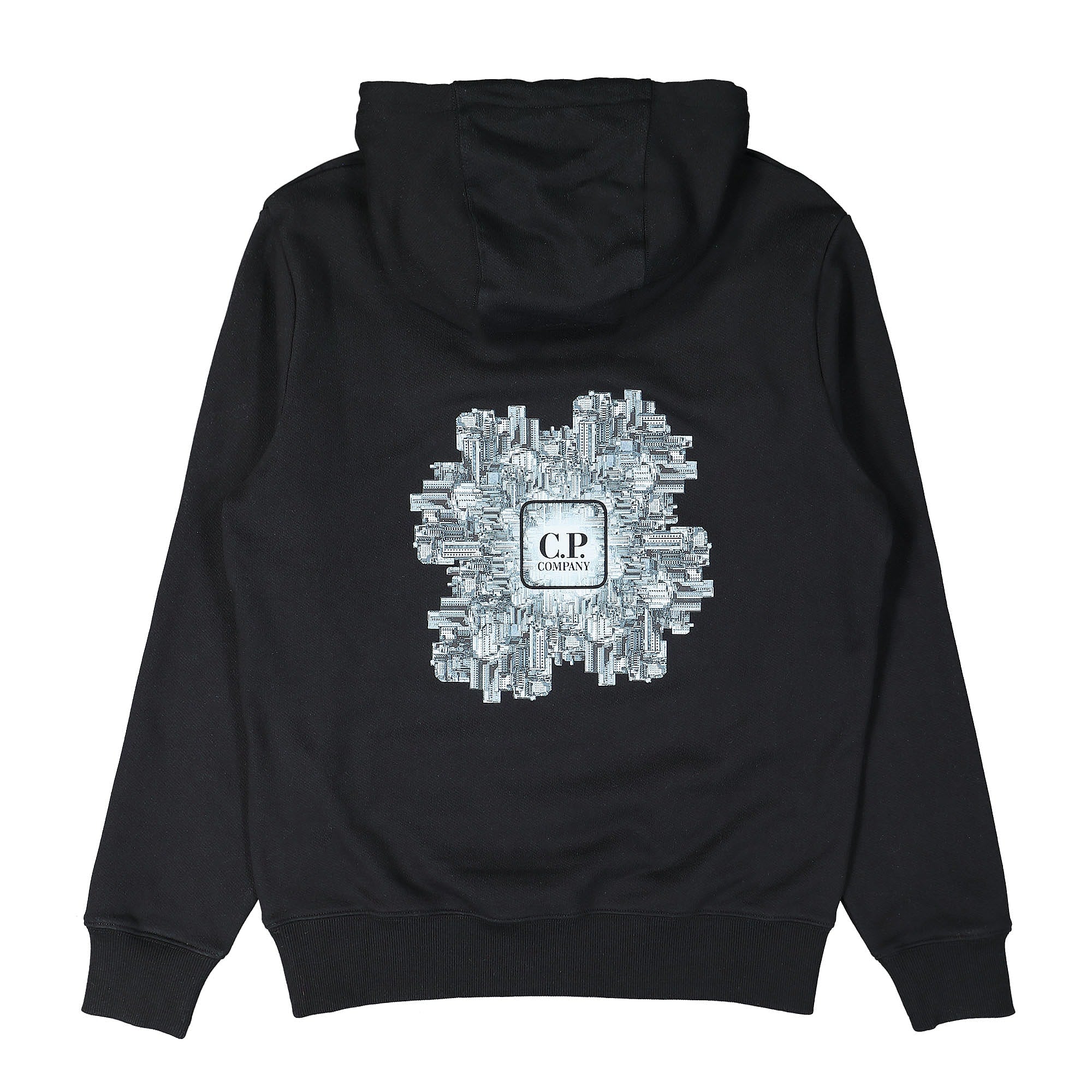 C.P. Company Diagonal Raised Fleece Hoodie Black Hoodies Close-up | Overkill