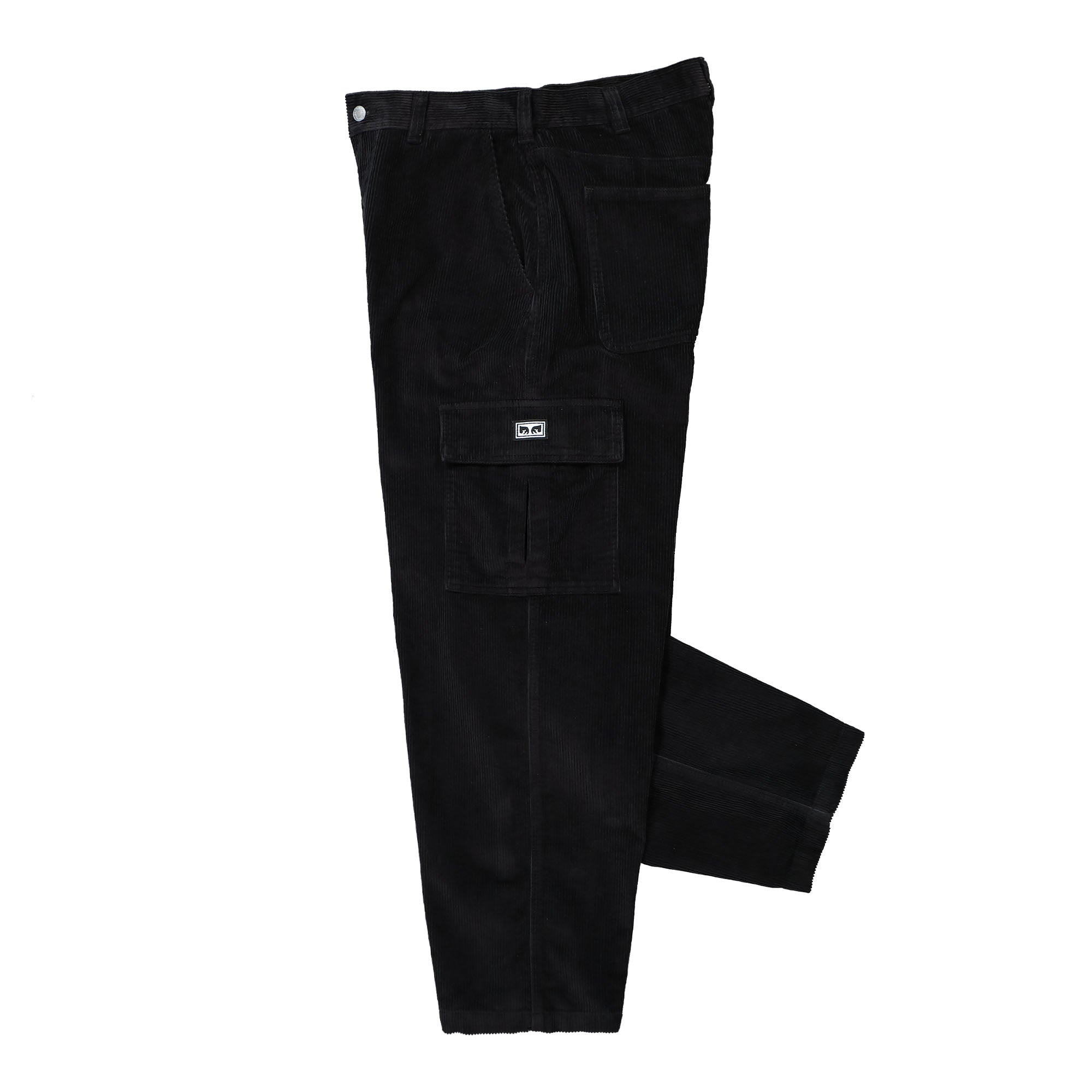 Obey Bigwig Baggy Corduroy Cargo Pant Digital Black Cargo Pants Close-up | Overkill