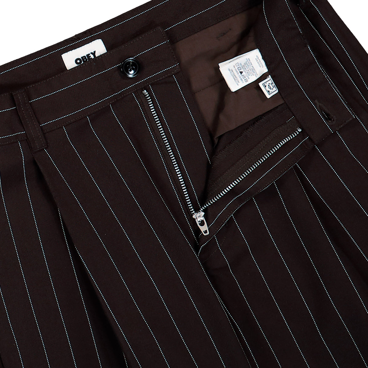 Obey Dean Stripe Pleated Pant Carbon Pinstripe Pants 142020262-CBP Detail View 1 | Overkill