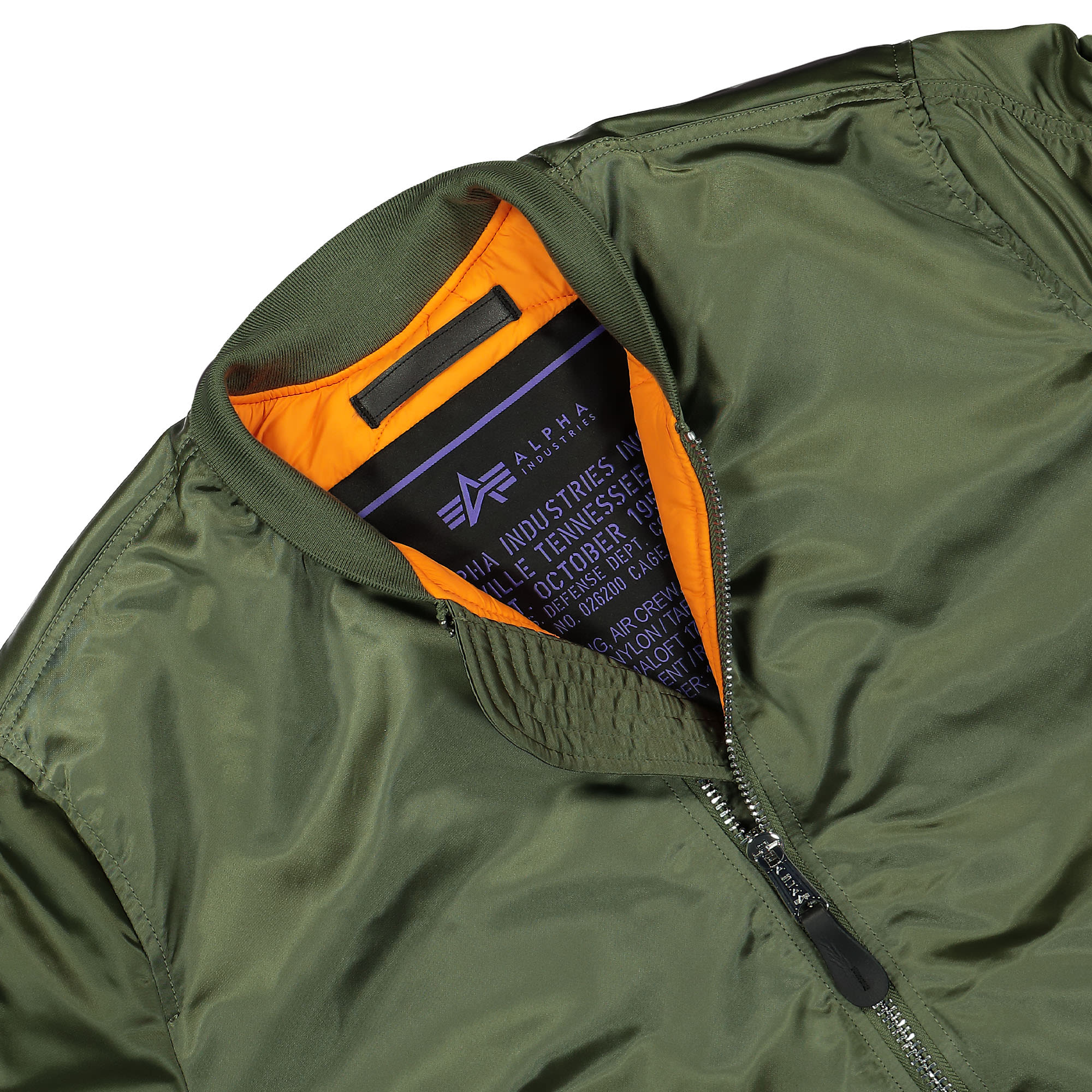 Alpha Industries MA-1 UV Sage Green Bomber & Varsity Jackets Close-up | Overkill