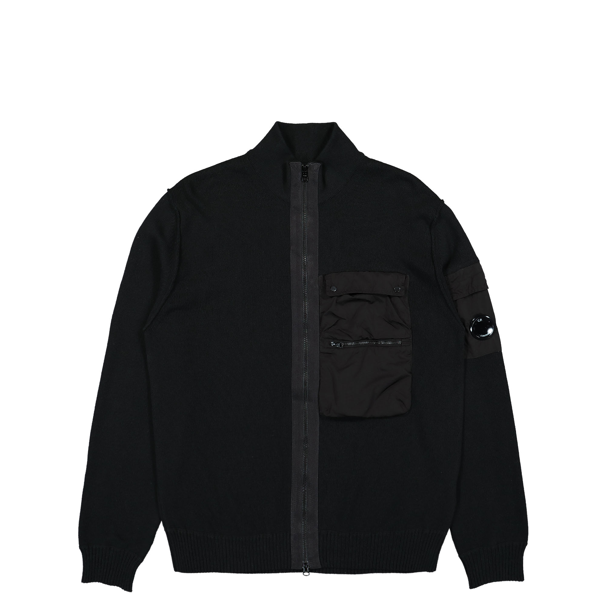 C.P. Company Cotton Mixed Zipped Knit Black Sweatshirts 14CMKN184A-005367M 999 | Overkill