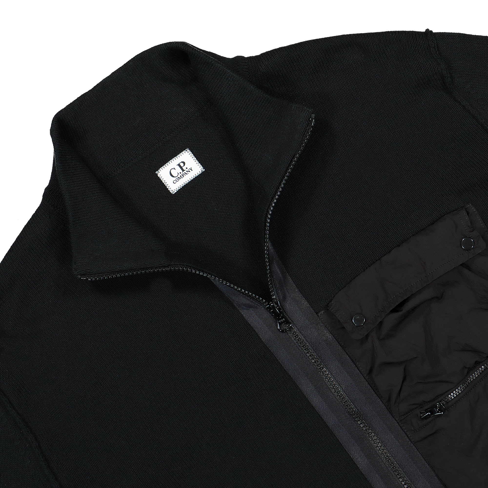C.P. Company Cotton Mixed Zipped Knit Black Sweatshirts Close-up | Overkill