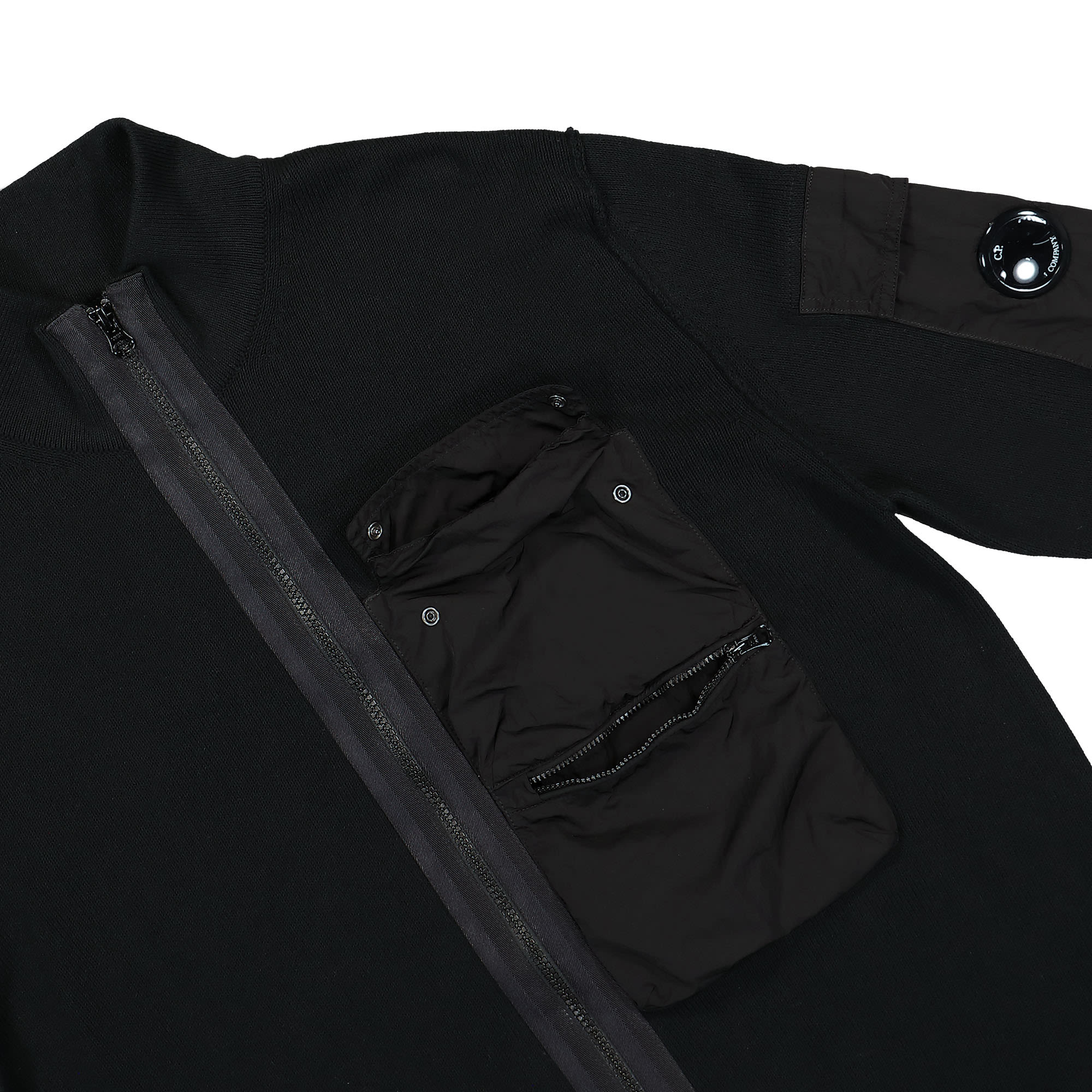 C.P. Company Cotton Mixed Zipped Knit Black Sweatshirts Detailfoto | Overkill