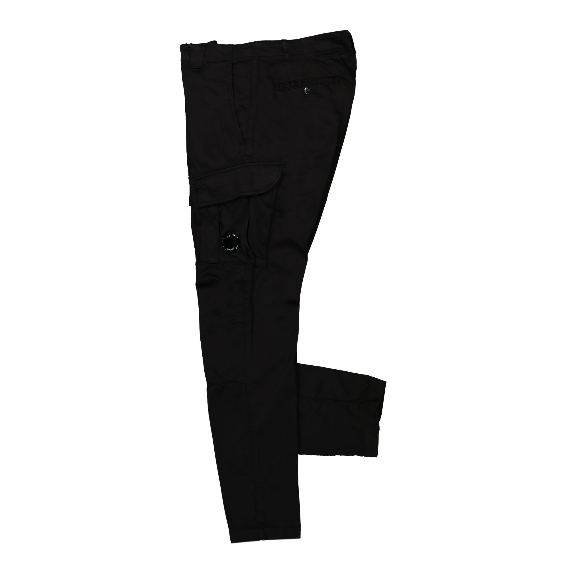 C.P. Company Stretch Sateen Lens Cargo Pants Black Cargo Pants Close-up | Overkill