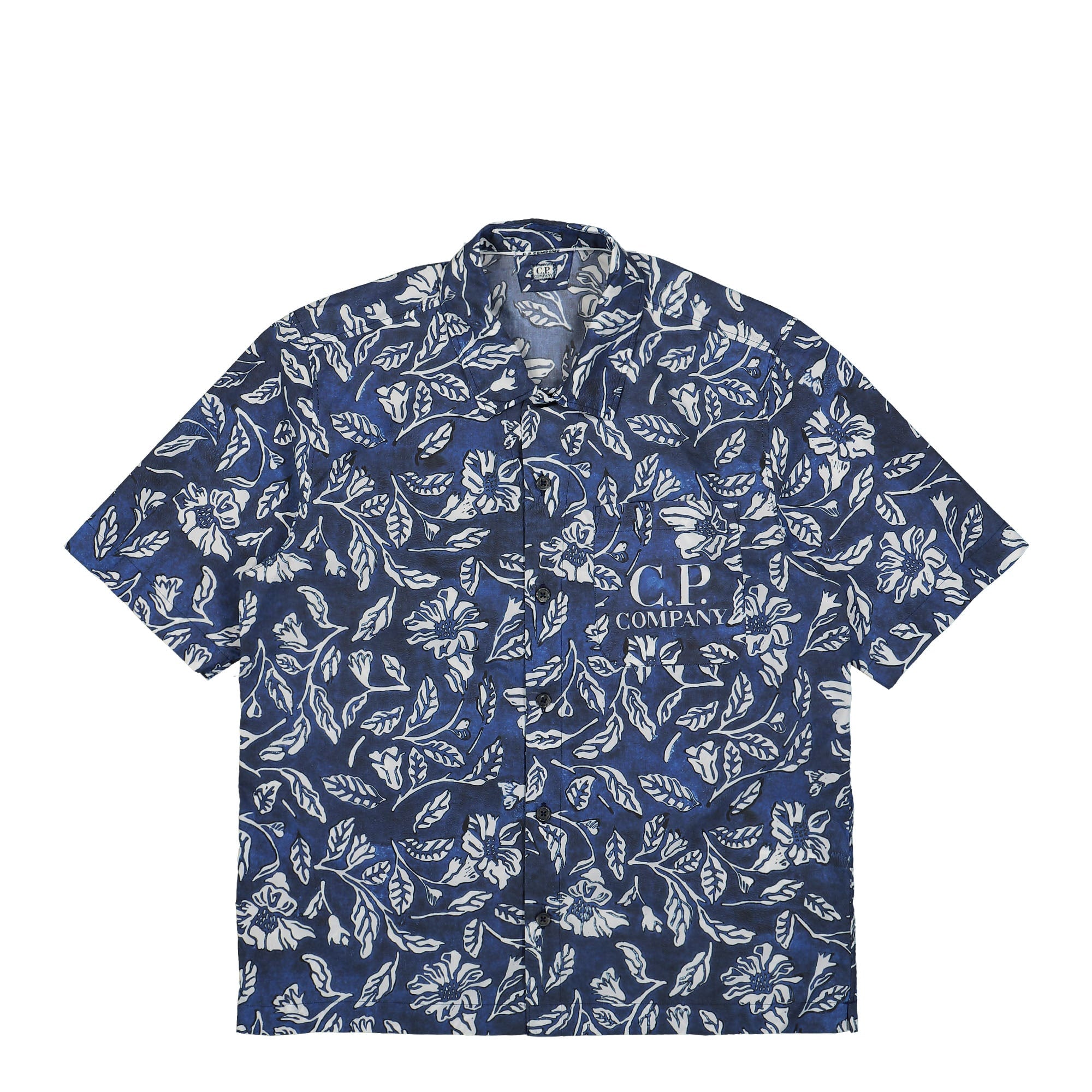 C.P. Company Popeline All-Over Flower Stamp Shirt Medieval Blue Shirts 14CMSH283A-006532P 868 | Overkill
