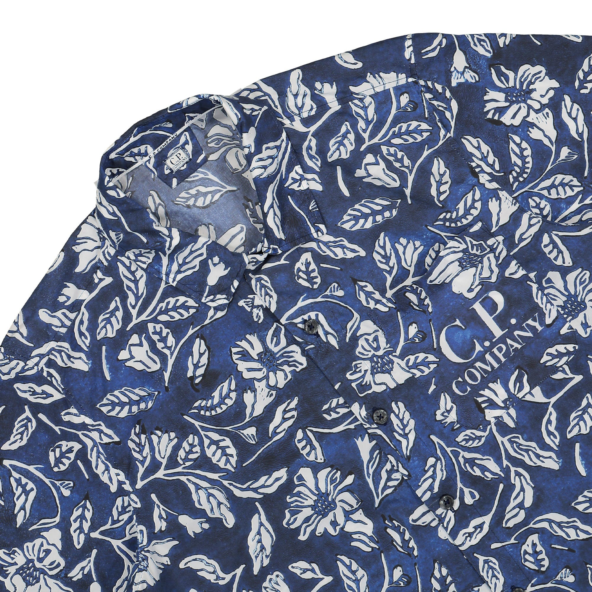 C.P. Company Popeline All-Over Flower Stamp Shirt Medieval Blue Shirts Detailfoto | Overkill