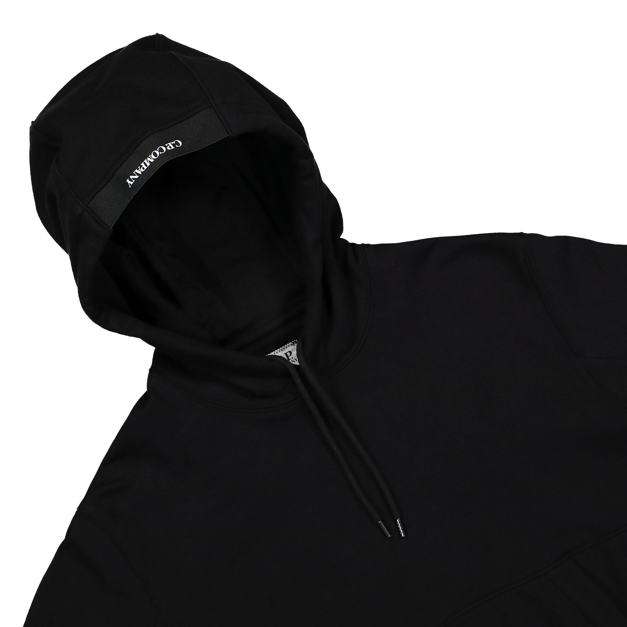 C.P. Company Diagonal Raised Fleece Pullover Hoodie Black Hoodies Close-up | Overkill