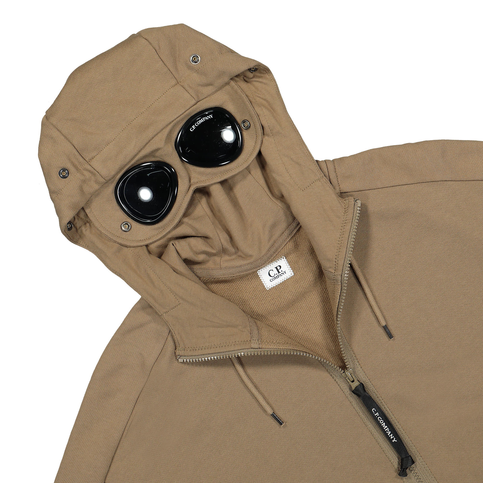 C.P. Company Diagonal Raised Fleece Goggle Zipped Hoodie Lead Gray Hoodies Close-up | Overkill