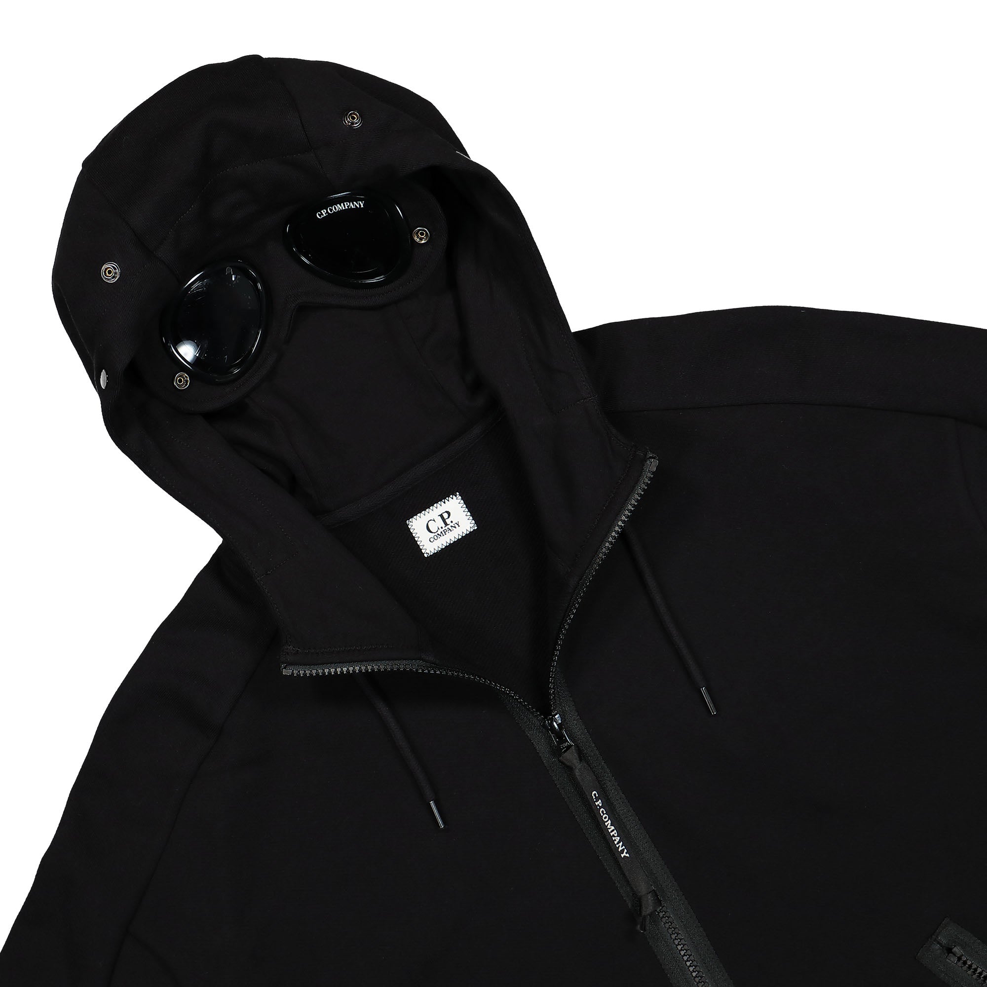 C.P. Company Diagonal Raised Fleece Goggle Zipped Hoodie Black Hoodies Detailfoto | Overkill