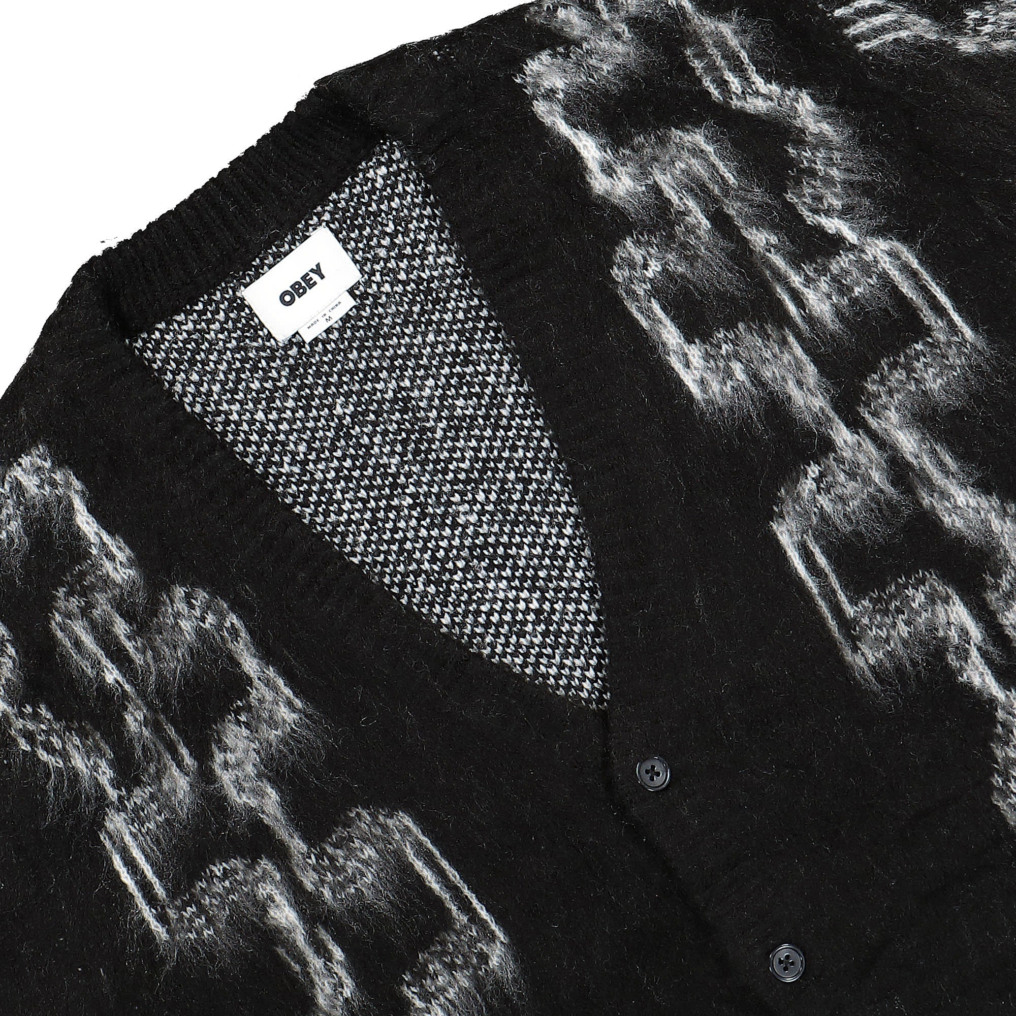 Obey Temple Cardigan Black Cardigans Close-up | Overkill