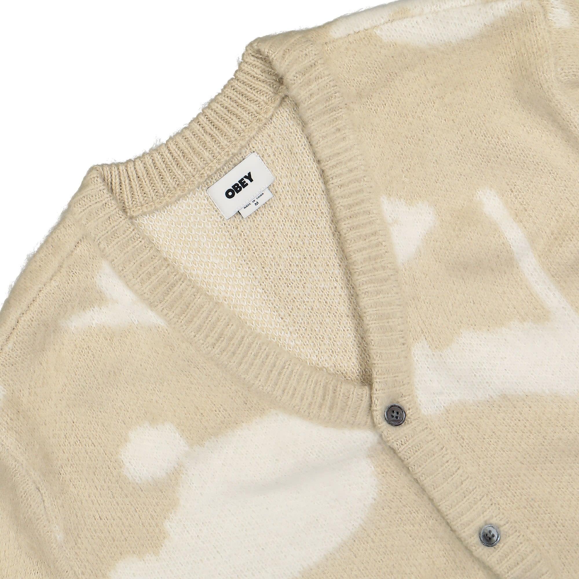 Obey Luka Splatter Cardigan Silver Grey Multi Cardigans Close-up | Overkill