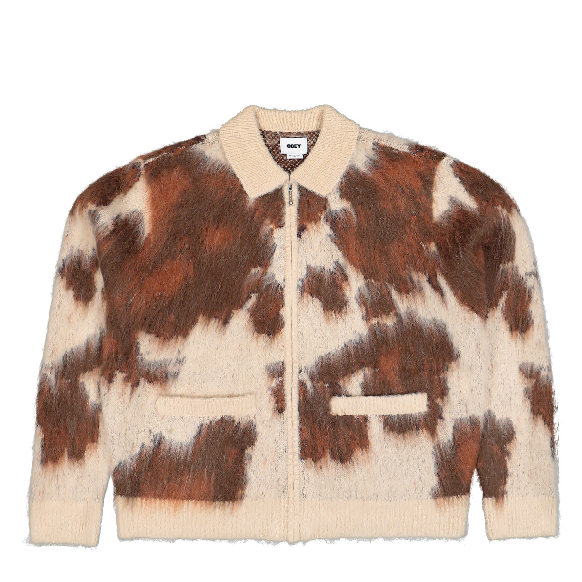 Obey Cow Pattern Zip Sweater Cow Multi Cardigans 151010050-COW | Overkill
