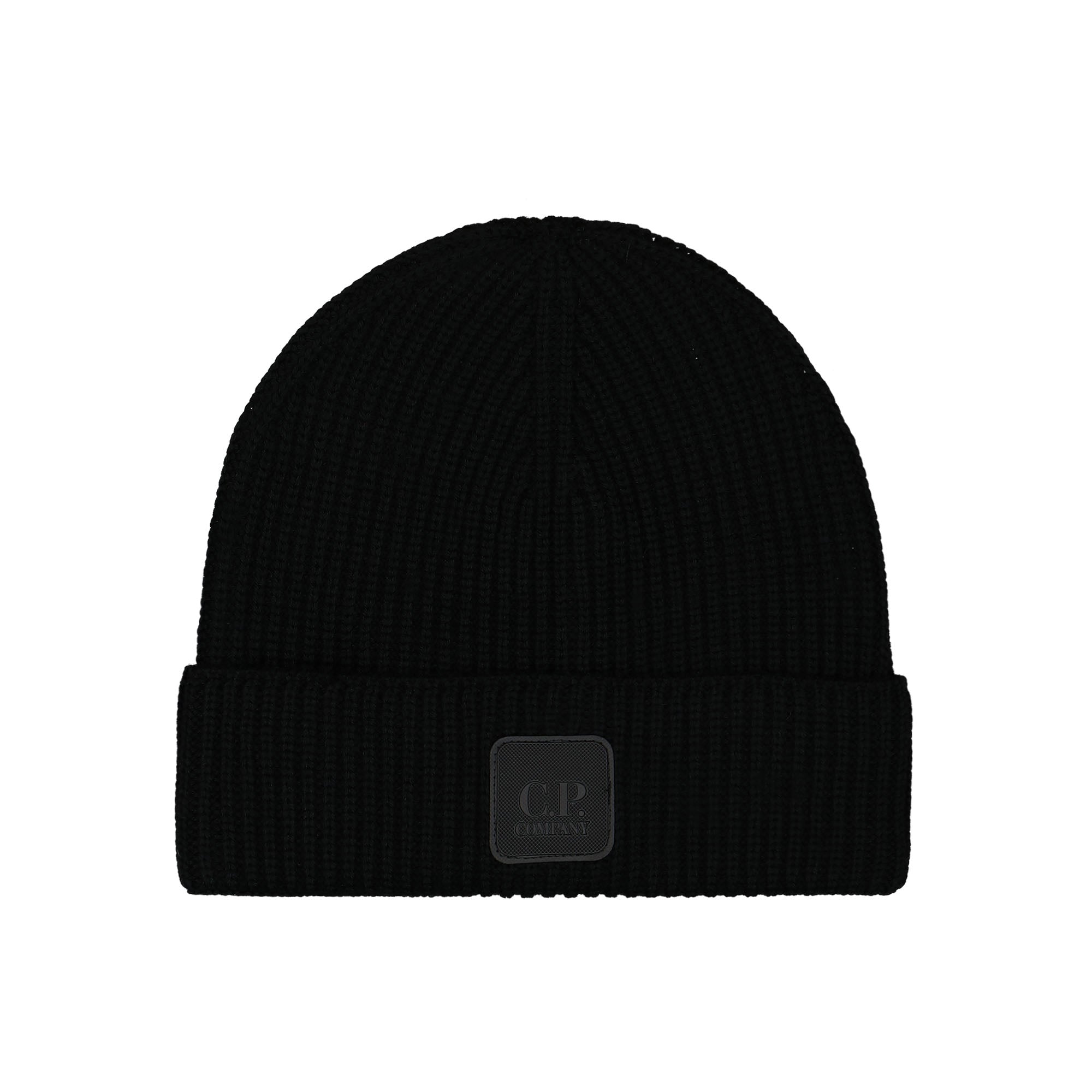 C.P. Company Extrafine Merino Wool Logo Beanie Black Beanies 15CLAC121A-005509A 999 | Overkill