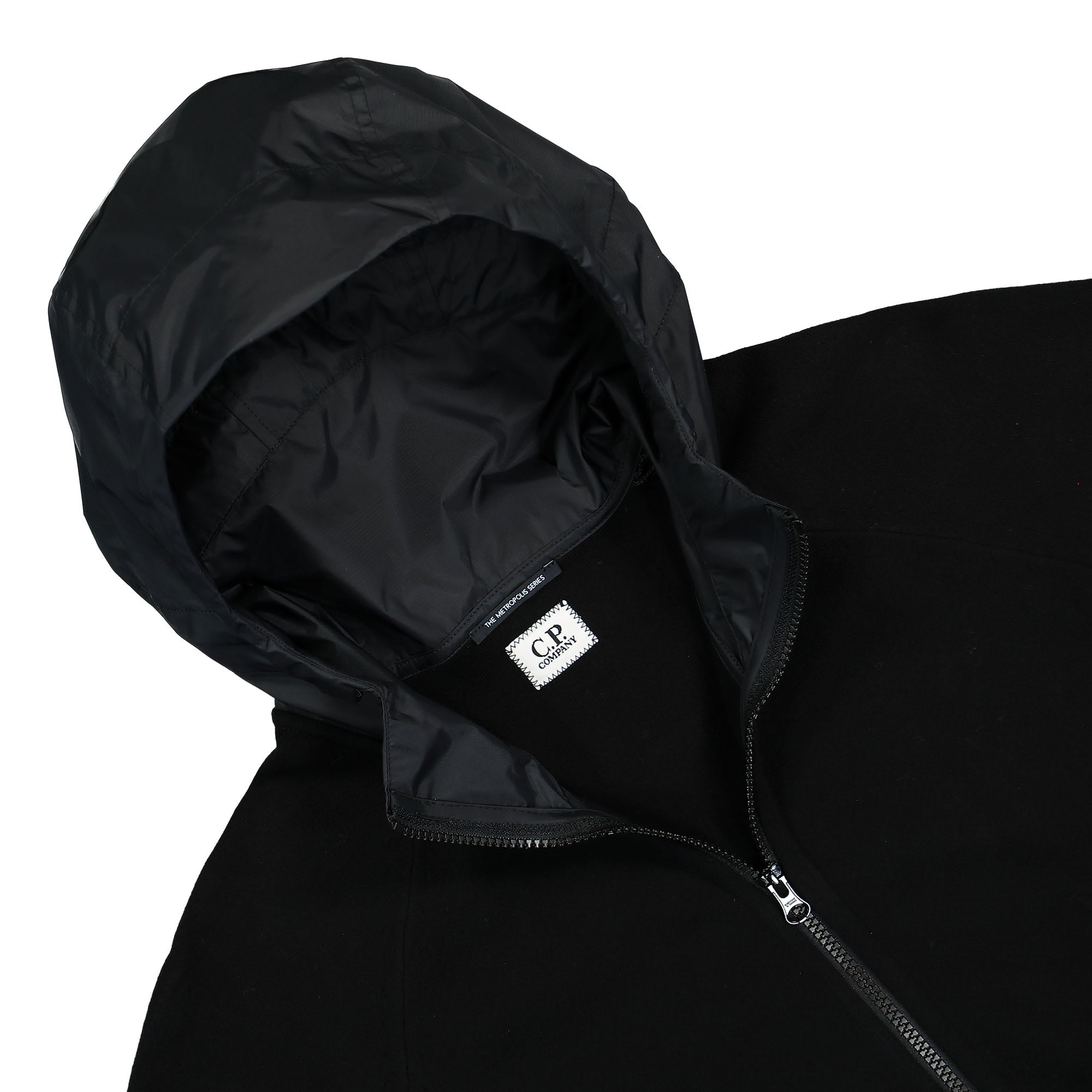 C.P. Company Metropolis Series Double Mixed Zipped Hoodie Black Hoodies Close-up | Overkill