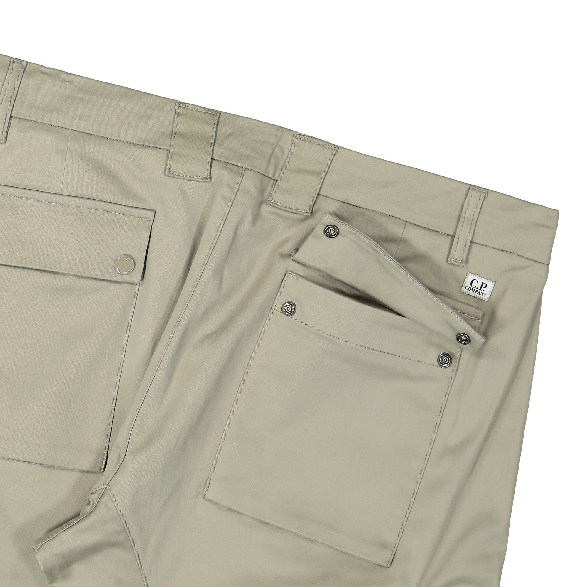 C.P. Company Metropolis Series Stretch Sateen Ergonomic Cargo Pants Silver Sage Cargo Pants Detail view 1 | Overkill