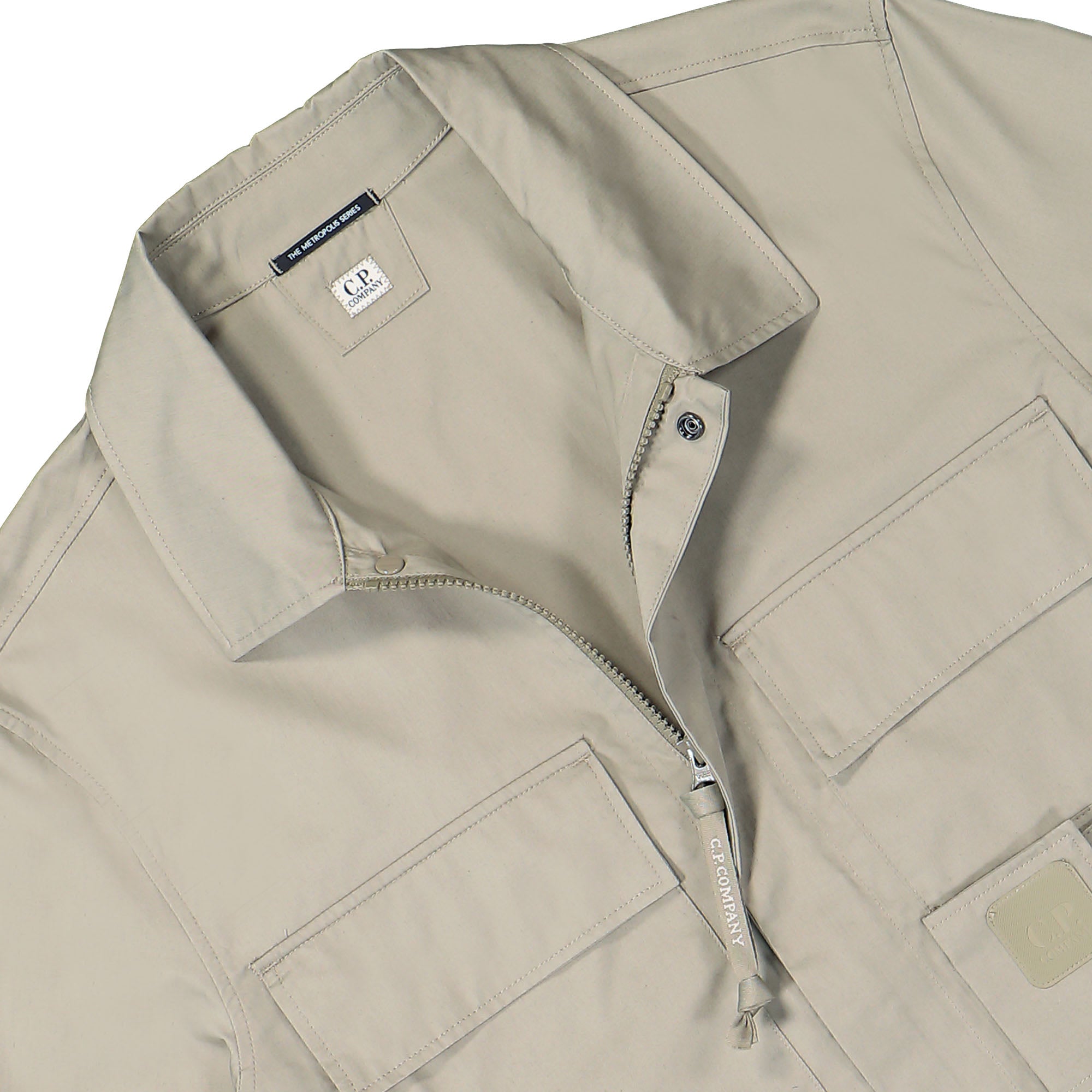 C.P. Company Metropolis Series Gabardine Pocket Shirt Silver Sage Shirts Close-up | Overkill