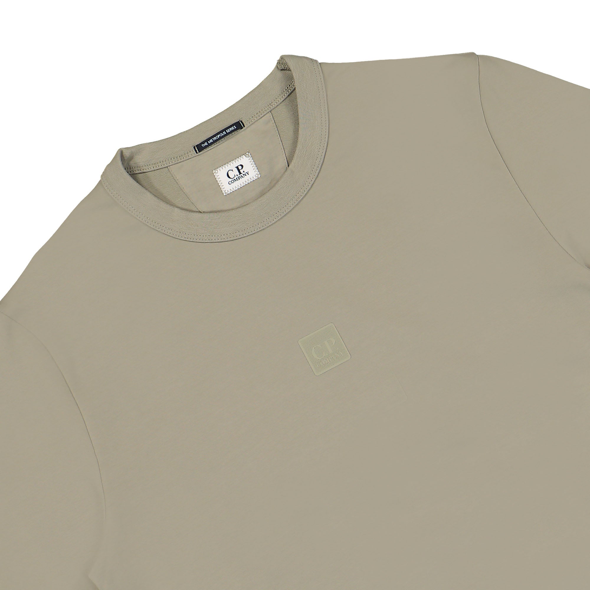 C.P. Company Stretch Fleece Logo Badge Sweatshirt Silver Sage Sweatshirts Close-up | Overkill