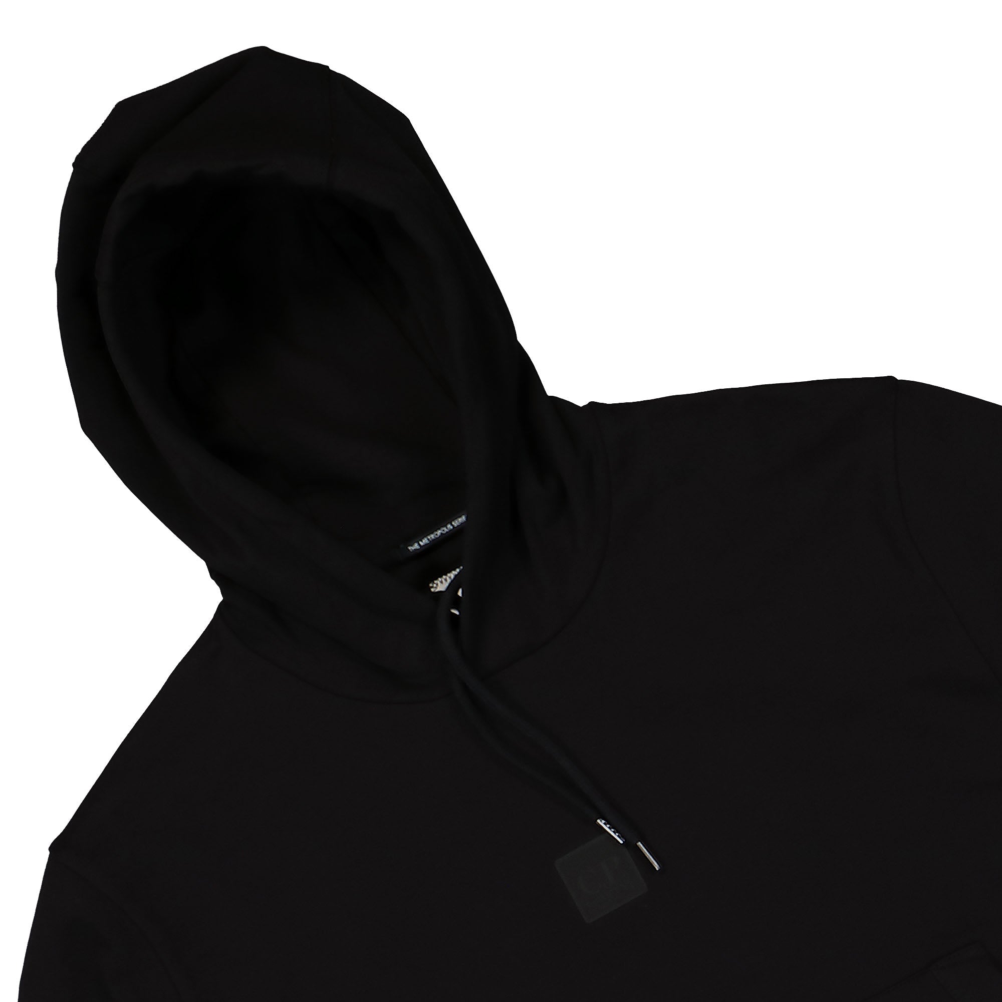 C.P. Company Metropolis Series Stretch Fleece Logo Hoodie Black Hoodies Close-up | Overkill