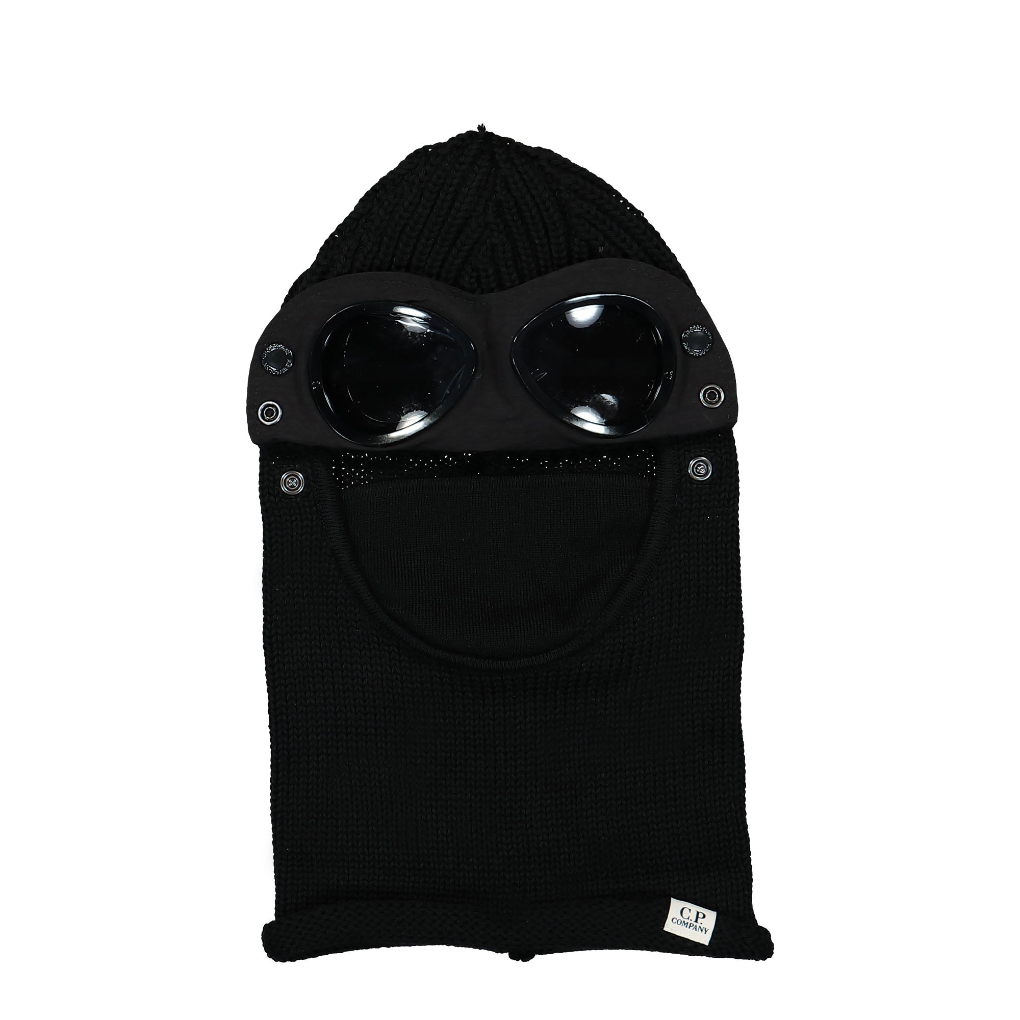 C.P. Company Extrafine Merino Wool Goggle Balaclava Black Balaclavas Close-up | Overkill