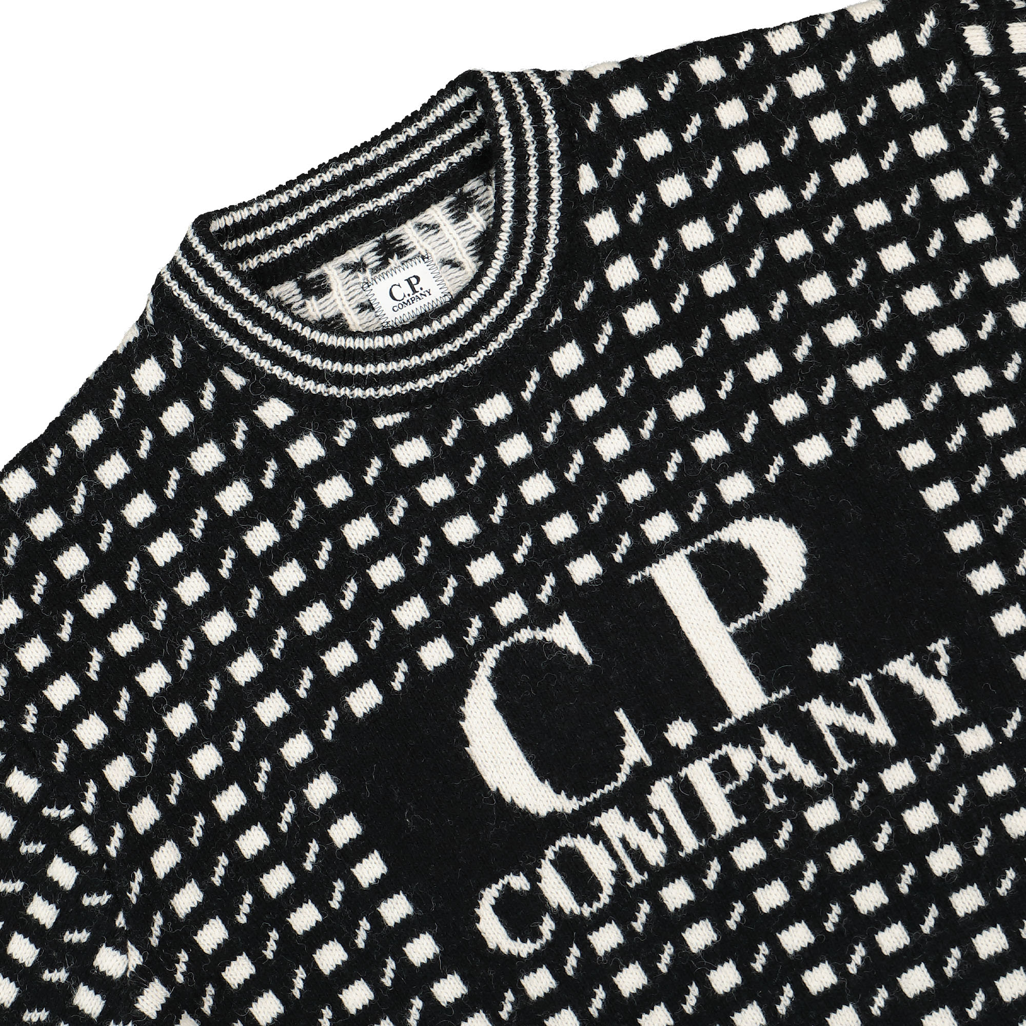 C.P. Company Wool Jacquard Crew Neck Black Sweatshirts Close-up | Overkill