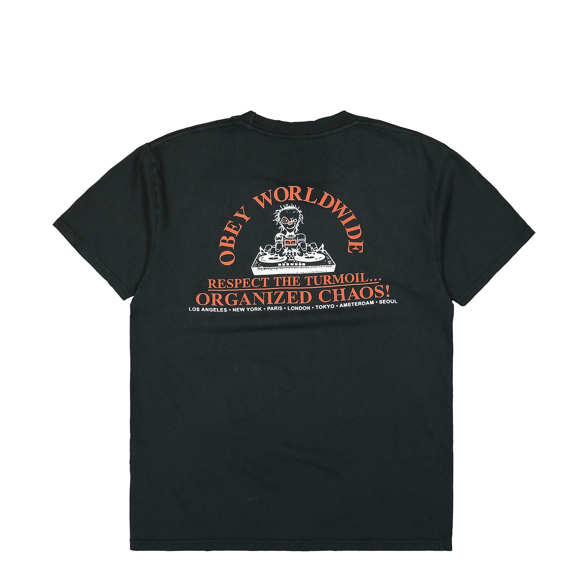 Obey Organized Chaos T-Shirt Pigment Vintage Black T-Shirts Close-up | Overkill