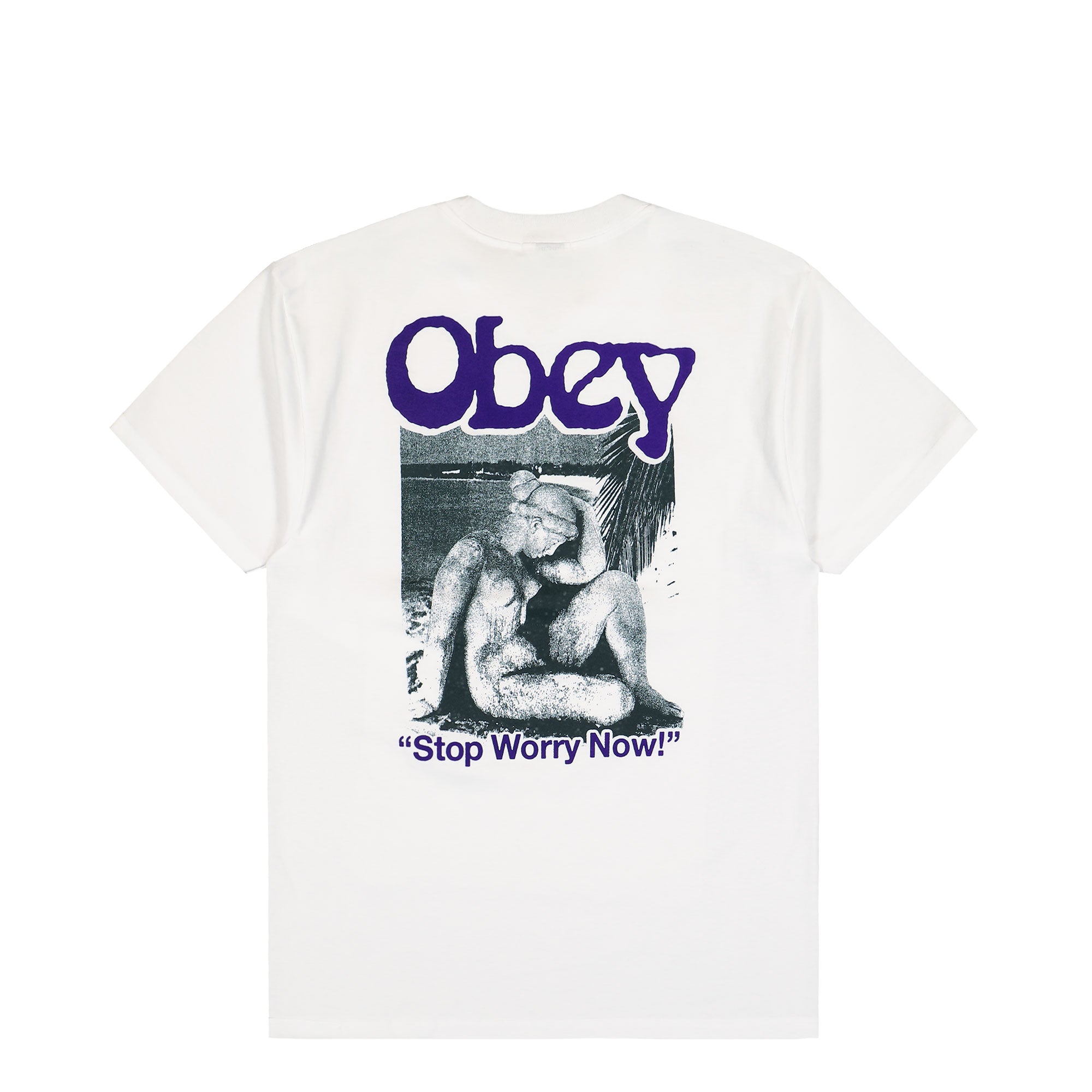 Obey Stop Worry Now T-Shirt White T-Shirts Close-up | Overkill