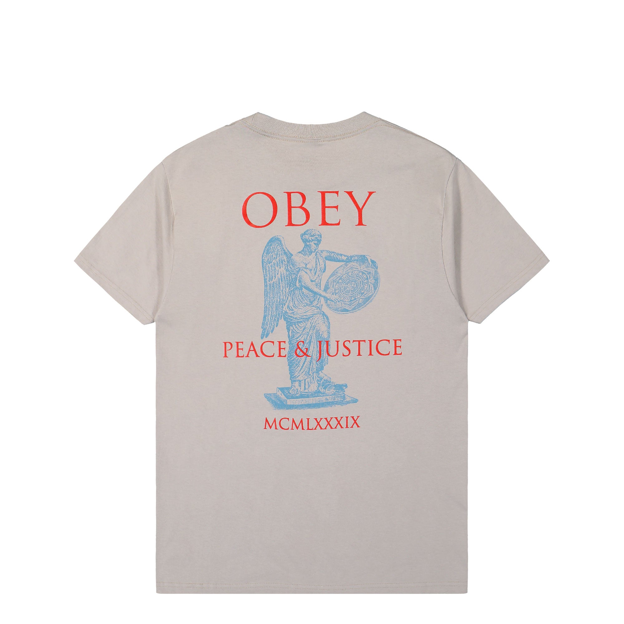 Obey Obey Peace & Justice Statue T-Shirt Silver Grey T-Shirts 165264238 / Silver Grey Close-up | Overkill