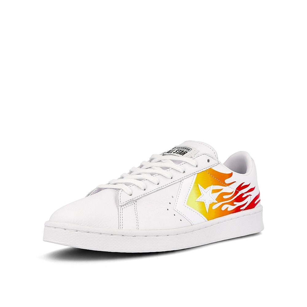 Converse pro leather ox White-Bold Mandarin-Enamel Red Sneakers Close Up | Overkill